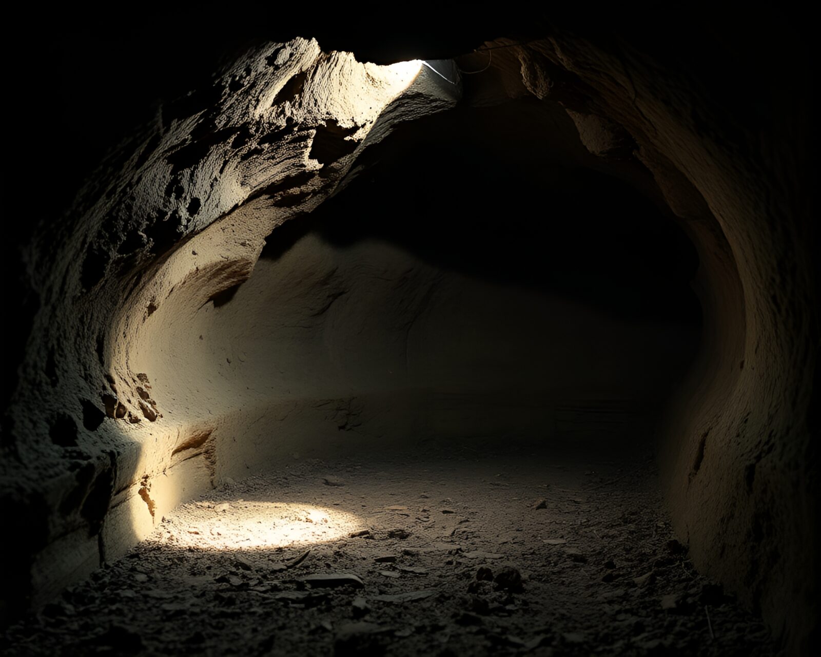 Detailed wood grains illuminated inside an underground facility