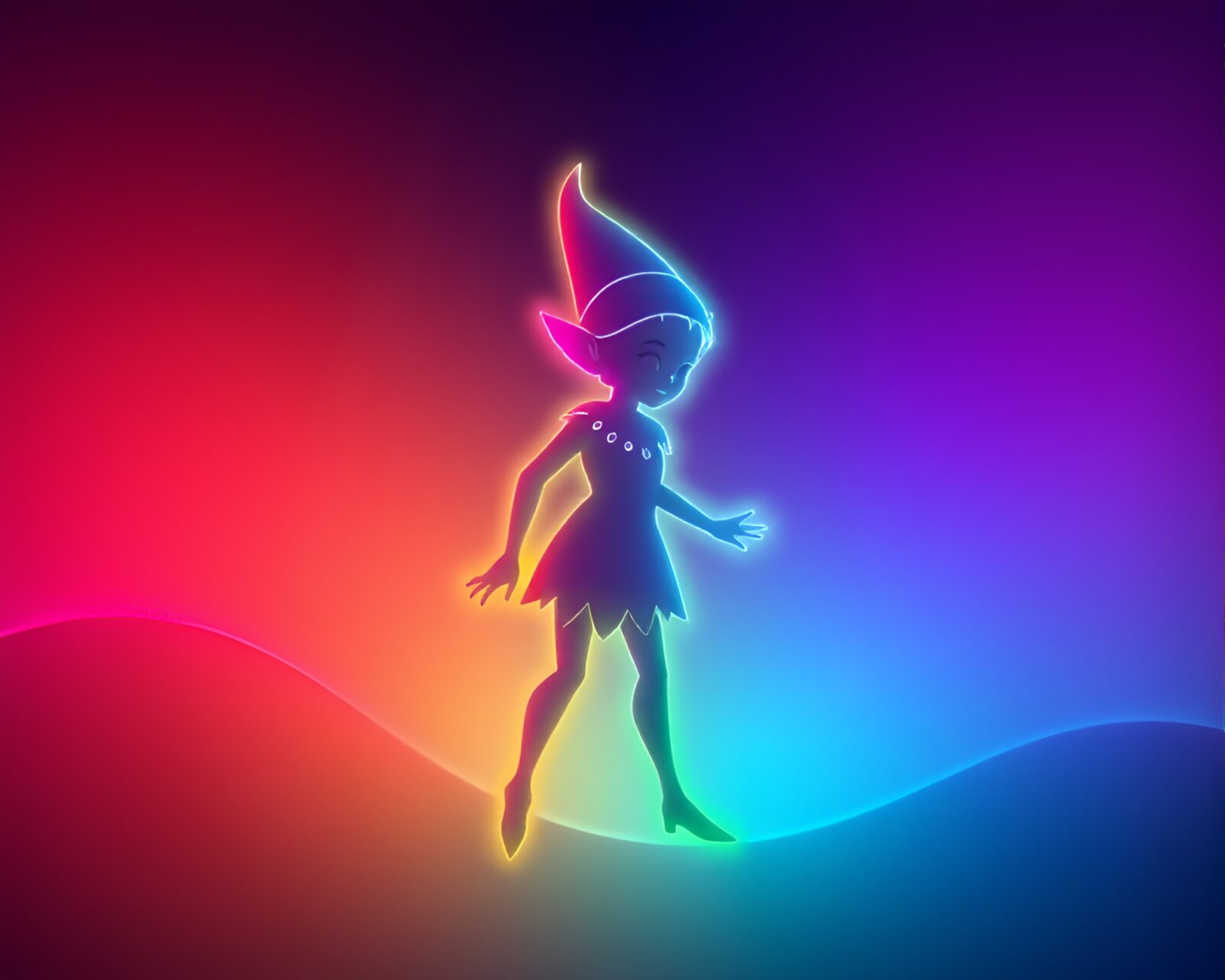 Flat color illustration of an elf in neon gradient world