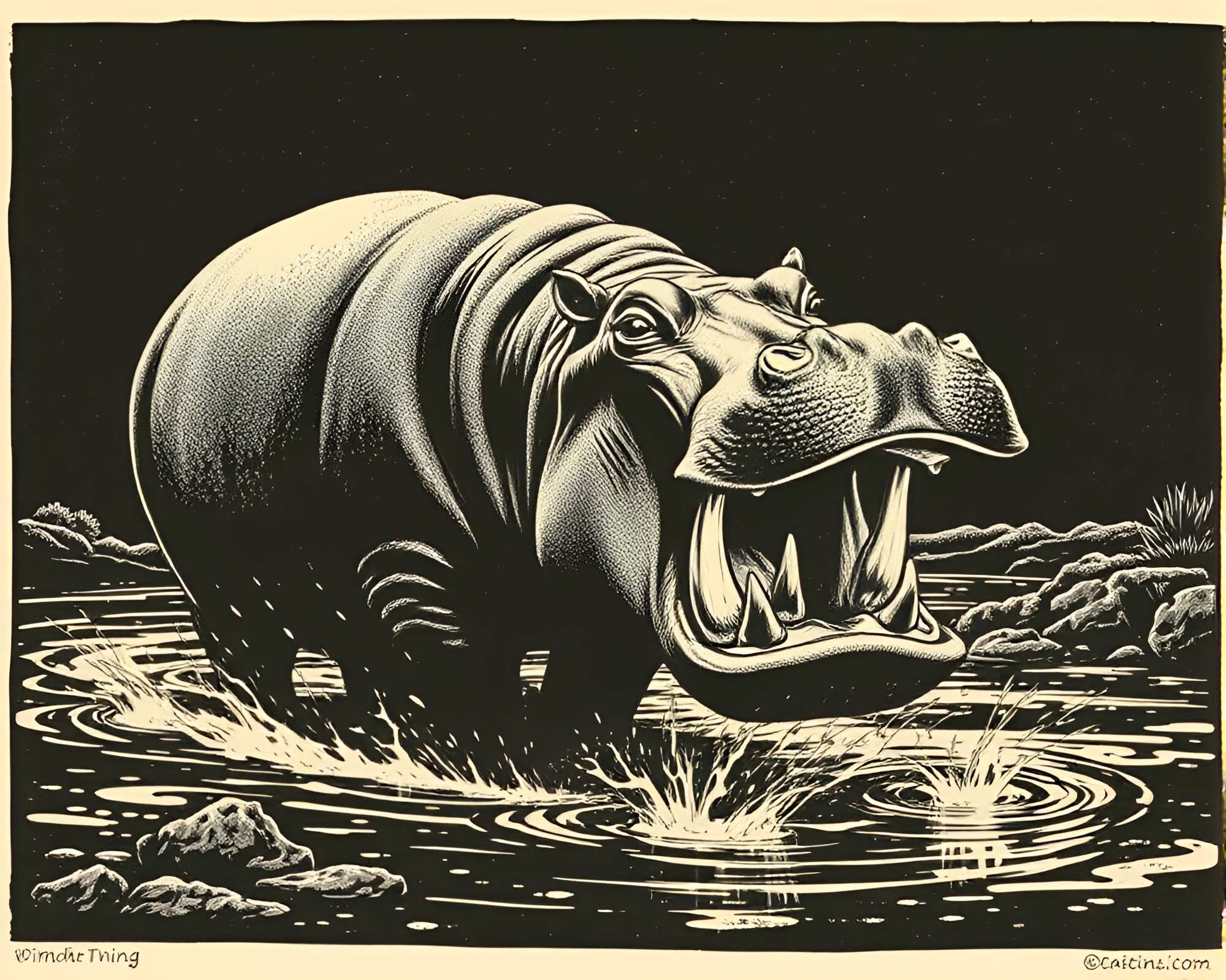 Majestic Hippopotamus Under Volcanic Ash Twilight – free AI stock image
