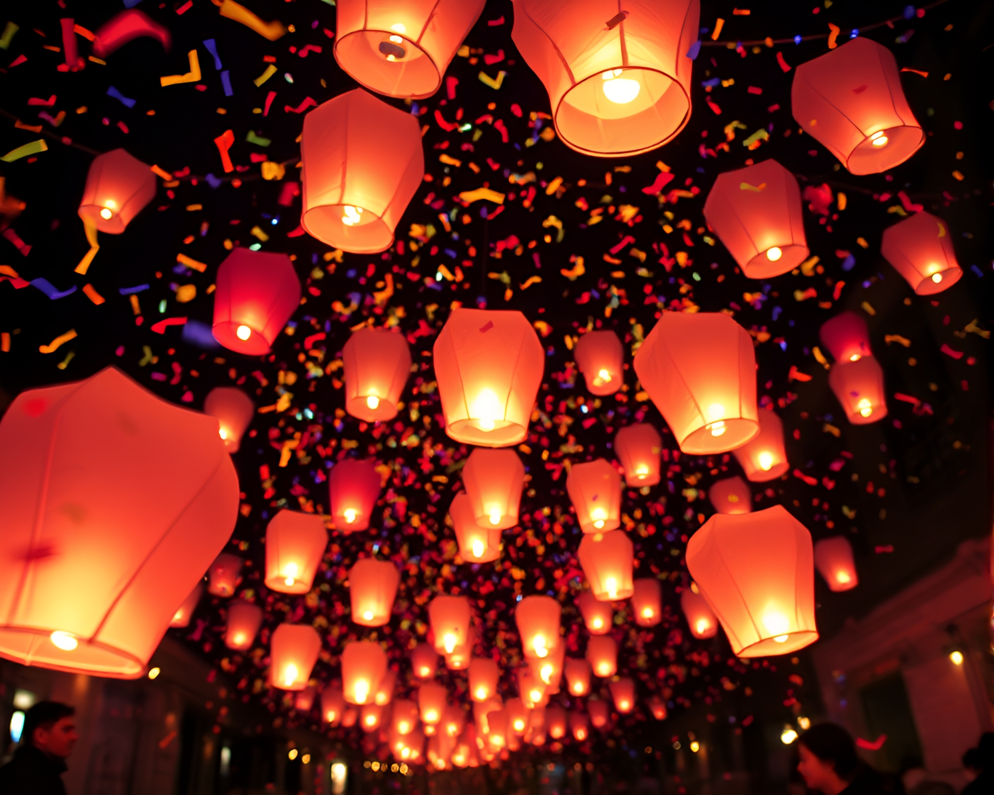 Surreal Lantern Light Show at Sunset – free AI stock image