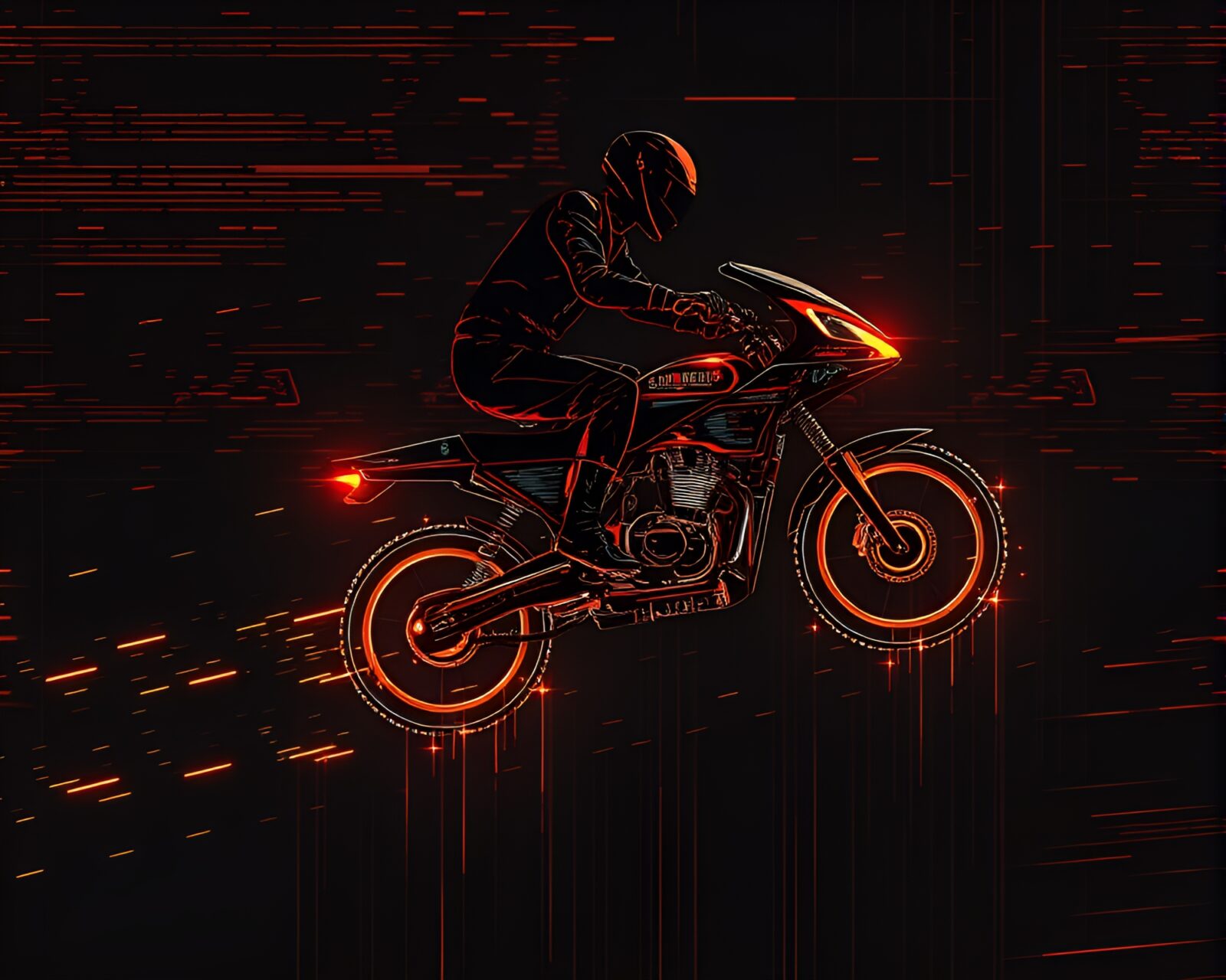 Image of a futuristic hoverbike surrounded by digital glitches
