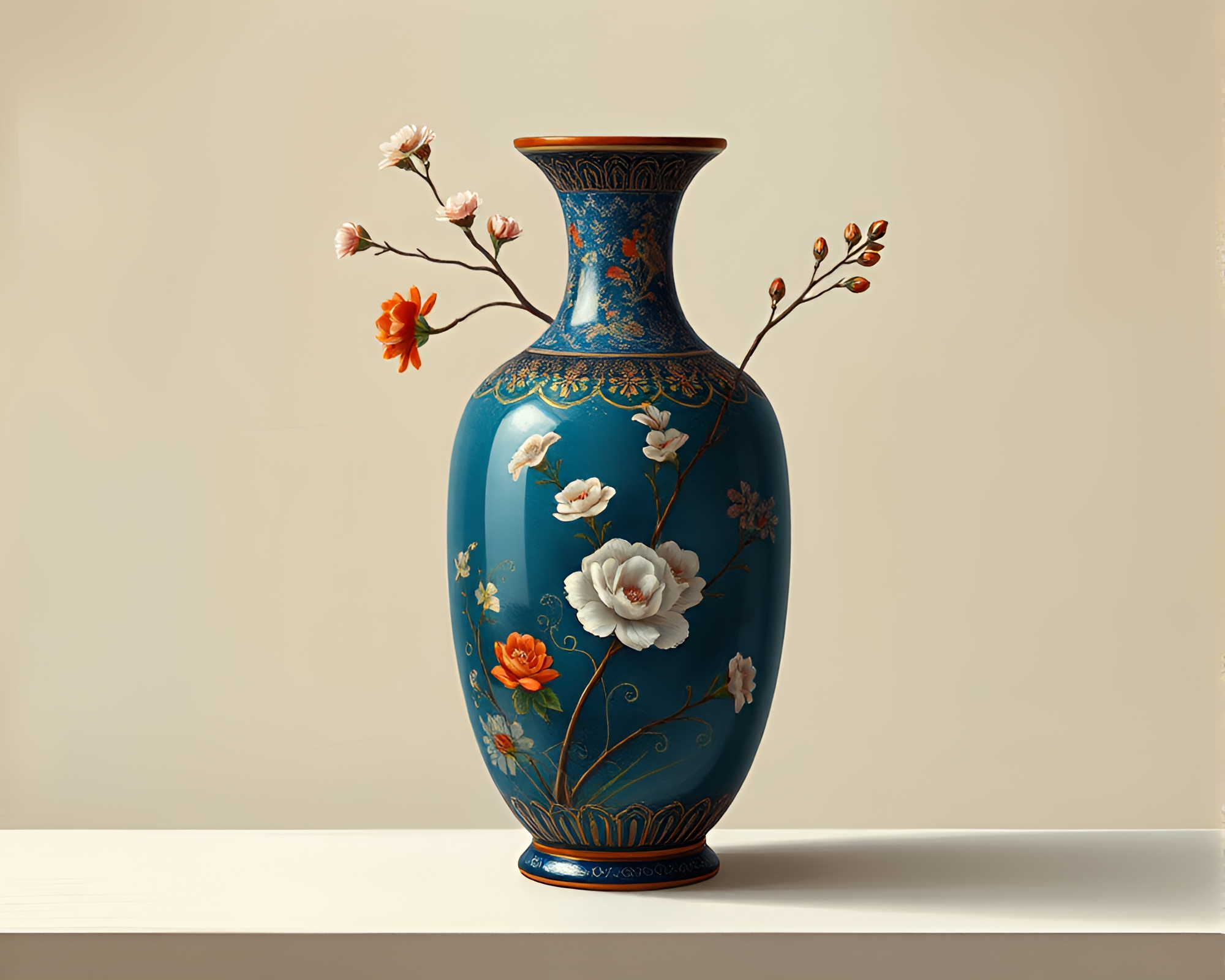 Minimalist Cloisonné Vase With Underpainting Style – free AI stock image