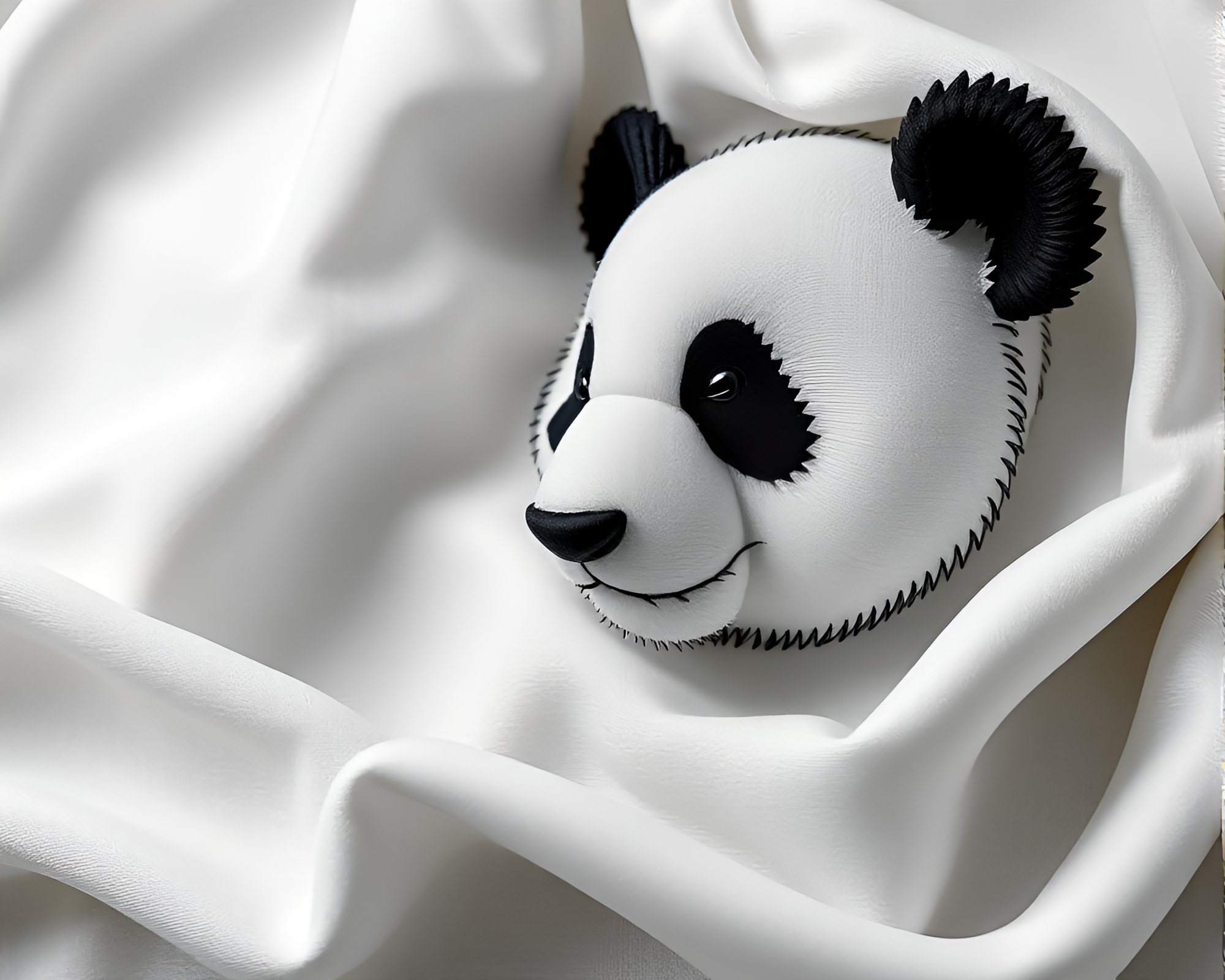 Panda in intricate line art fabric folds – free AI stock image