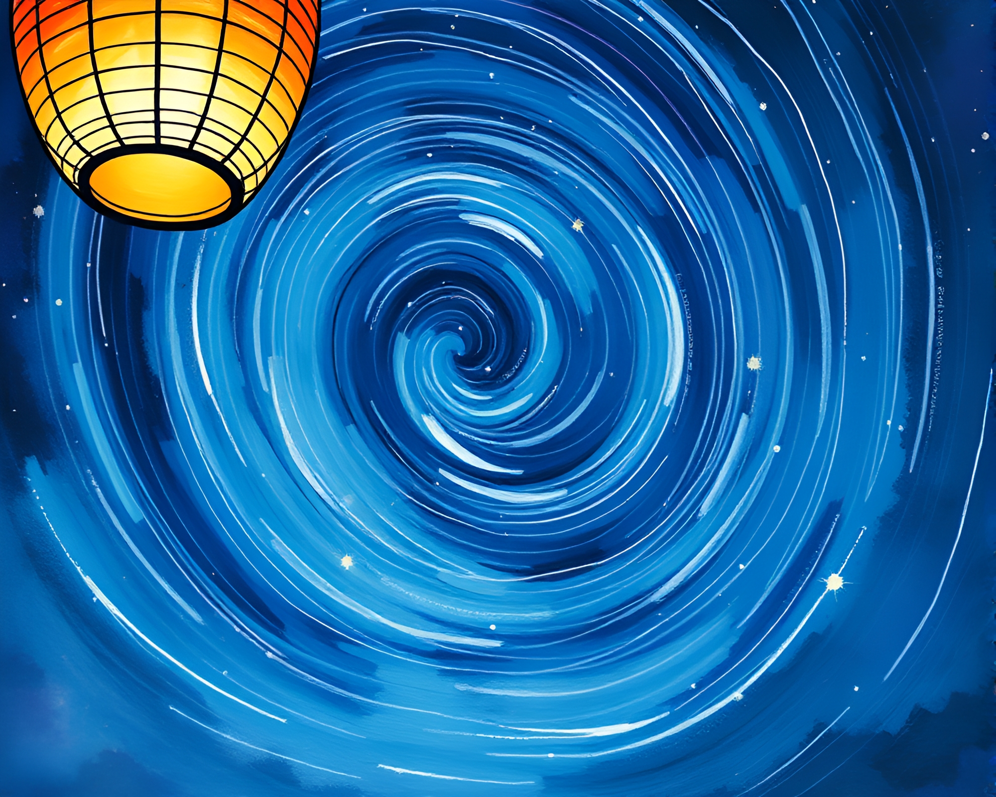 Gouache painting of intricate paper lantern under Milky Way – free AI stock image