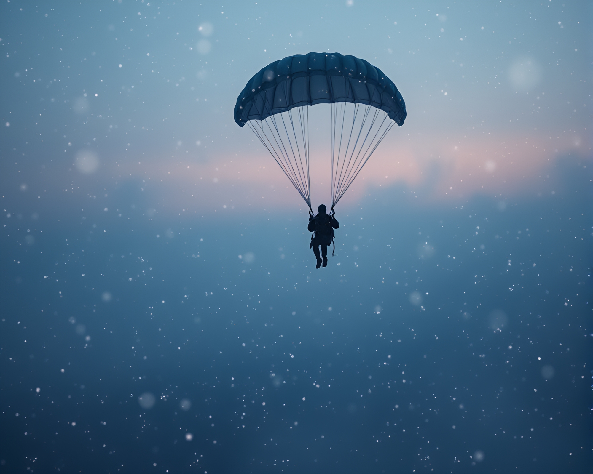 Twilight Snowflake Parachute Jumper in Mixed Media Art – free AI stock image