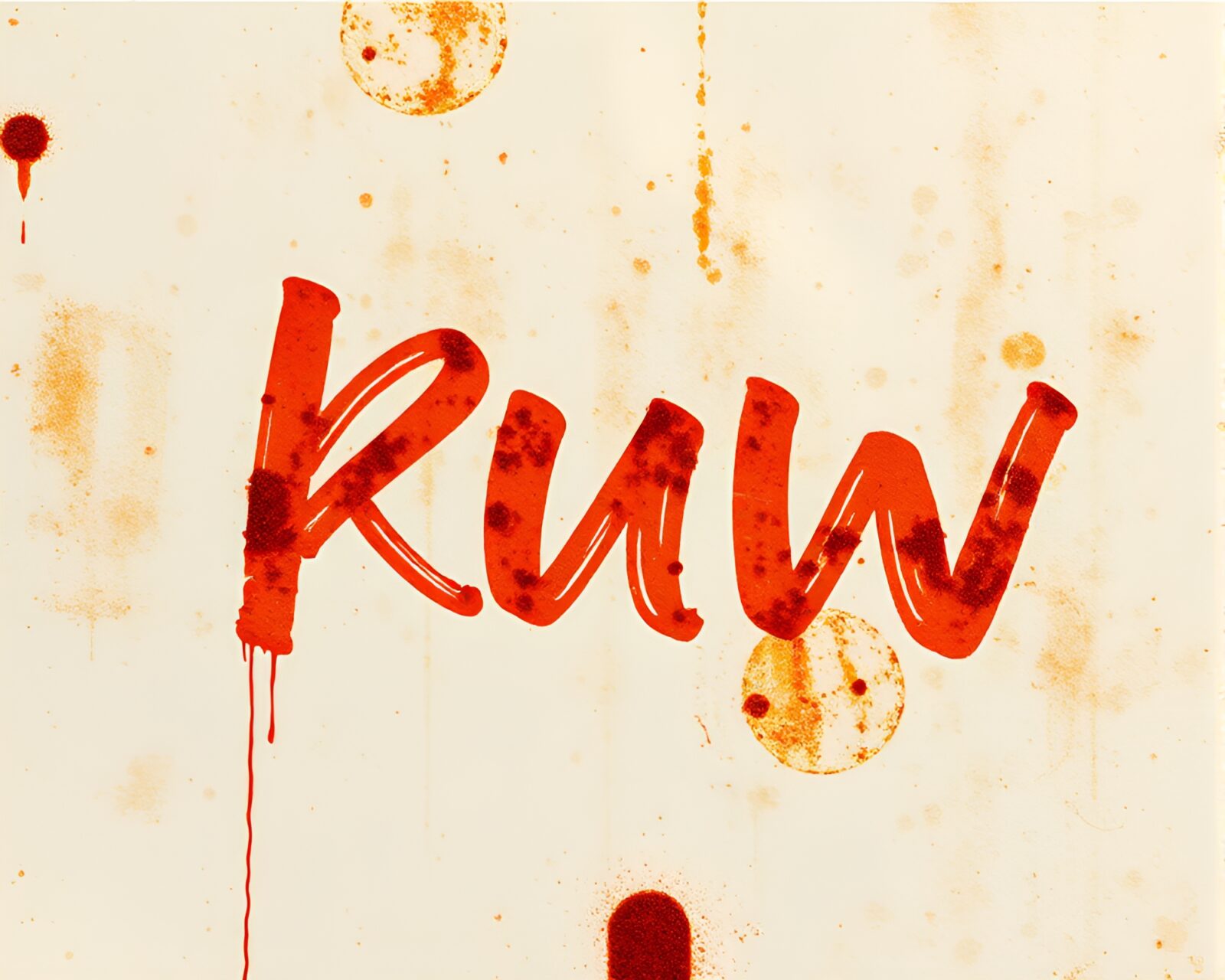 Handwritten letter in rust streaks with surreal color shift