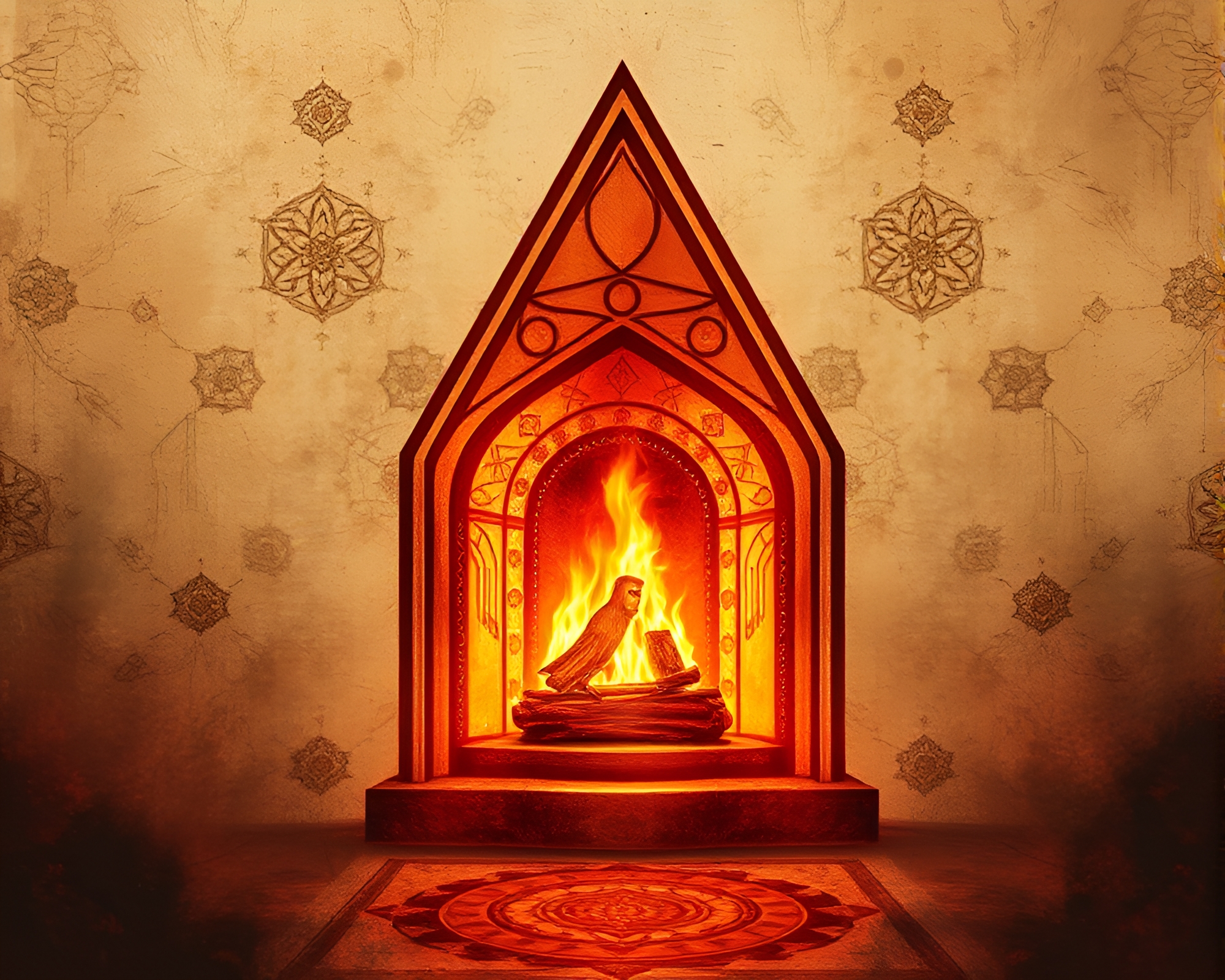 Sacred Geometry Fireplace Flicker Texture Overlay – free AI stock image