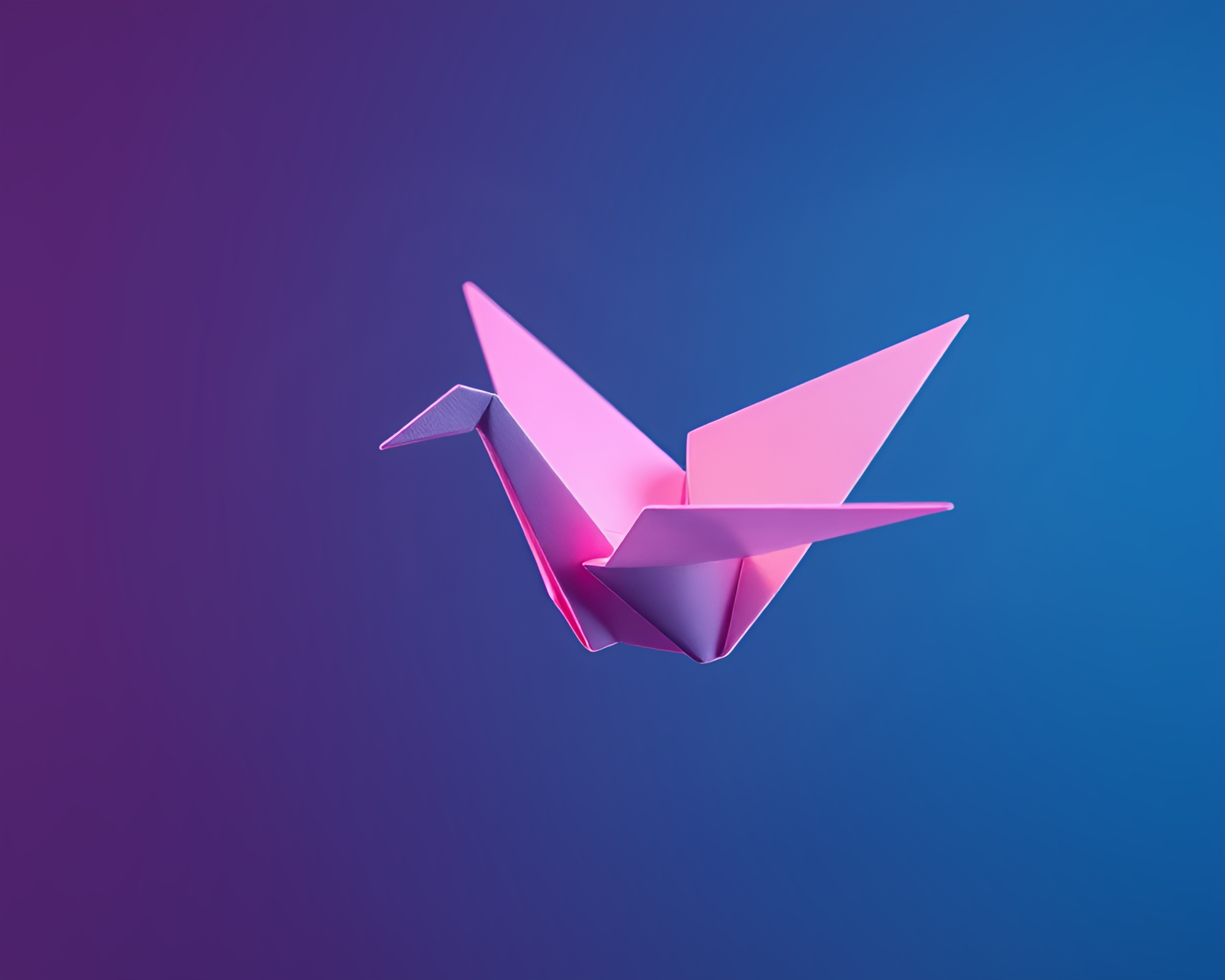 Origami Crane in Sapphire Gradient Mesh Background – free AI stock image