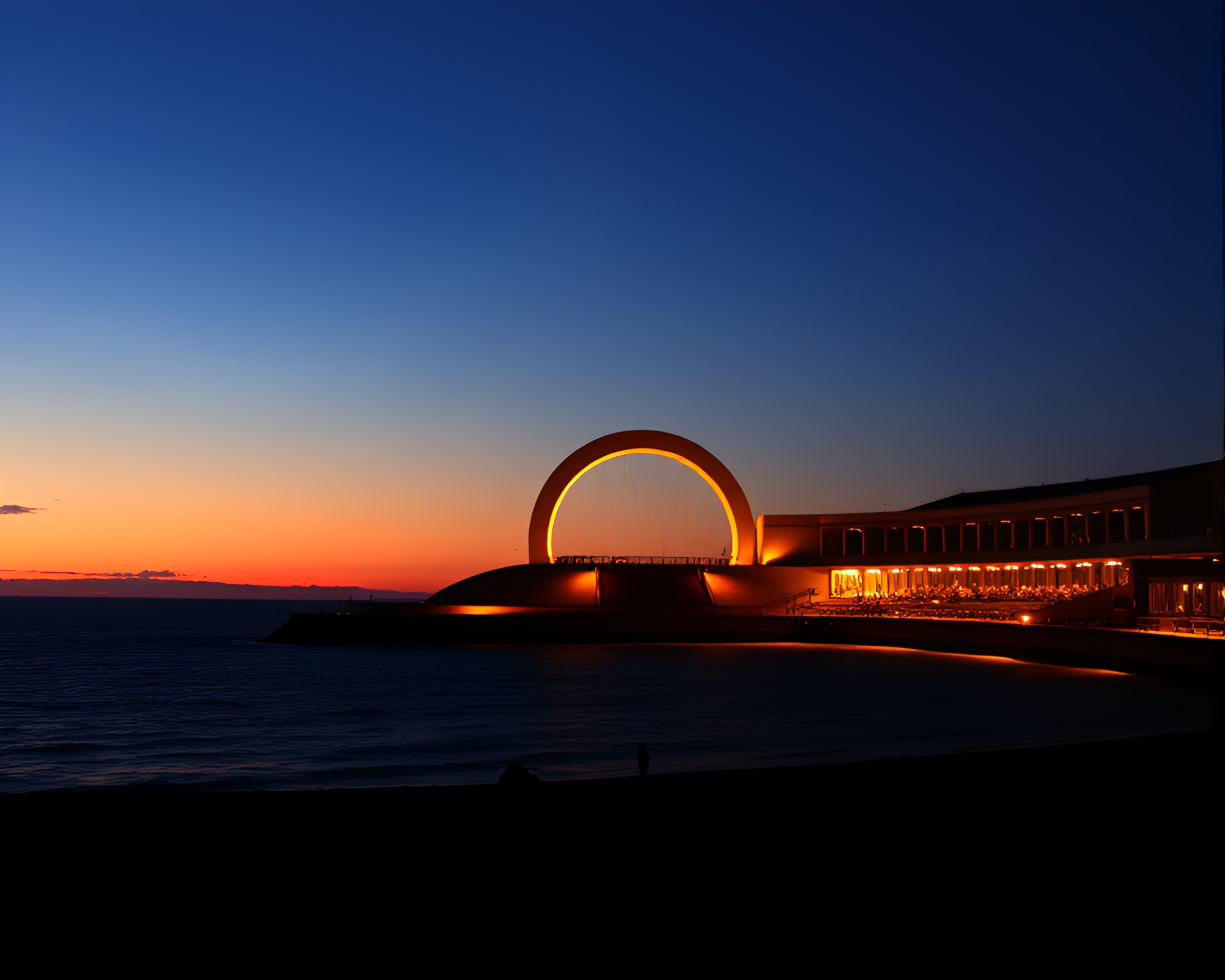 Luminous Beach Sunset in Divisionism Style – free AI stock image