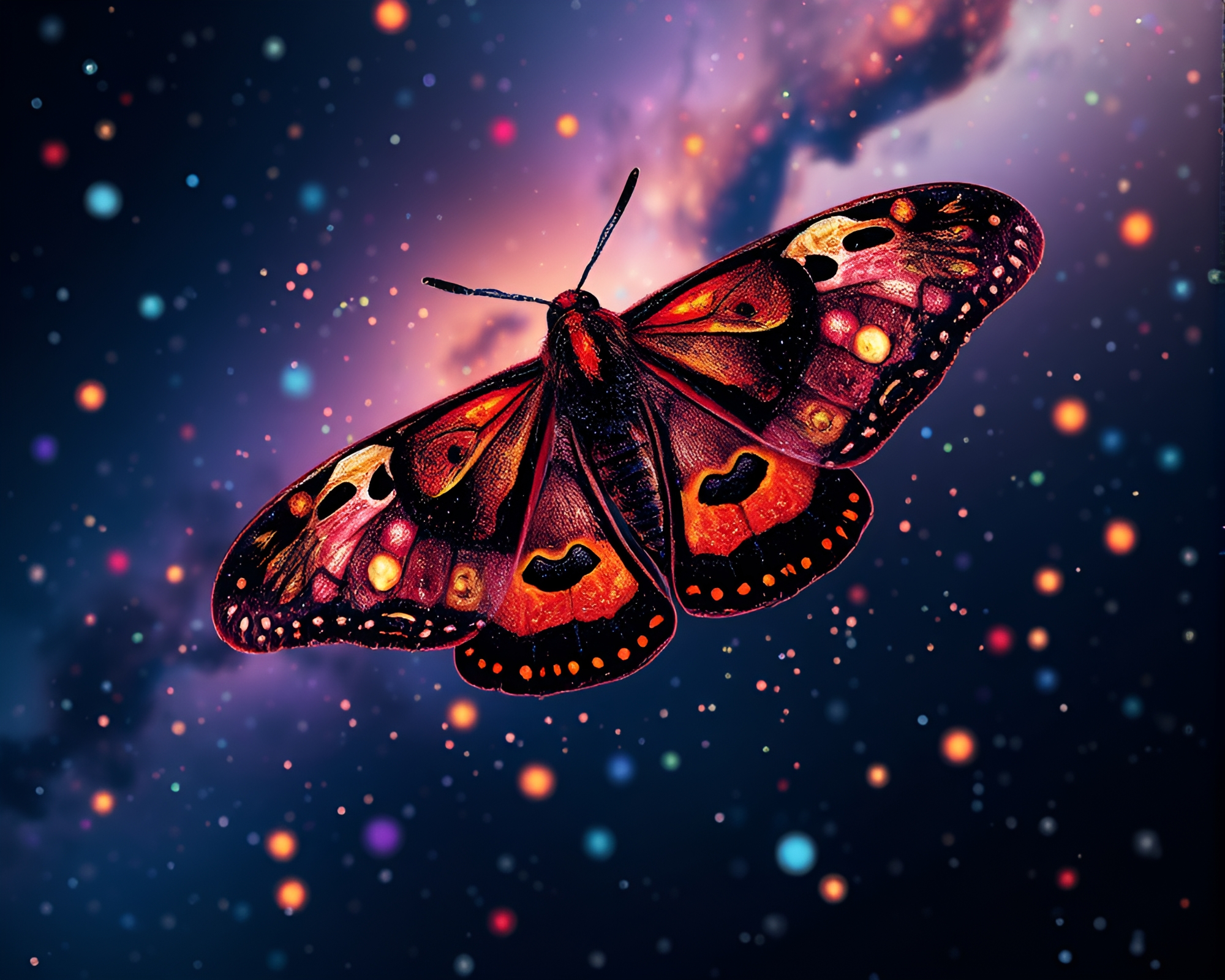 Neon moth wing dance under starry sky illusion – free AI stock image
