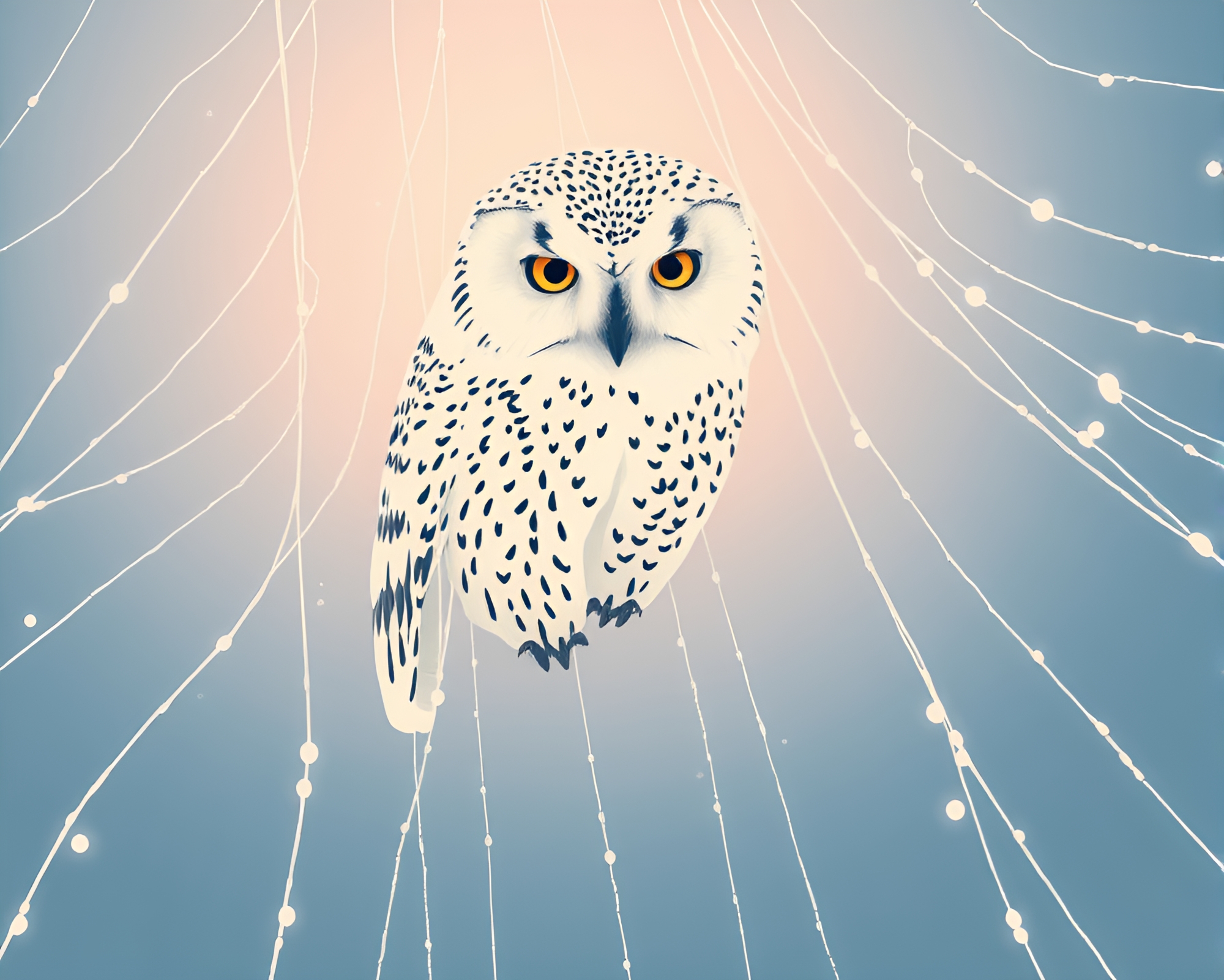 Majestic Snowy Owl in Pastel Woodcut Print – free AI stock image