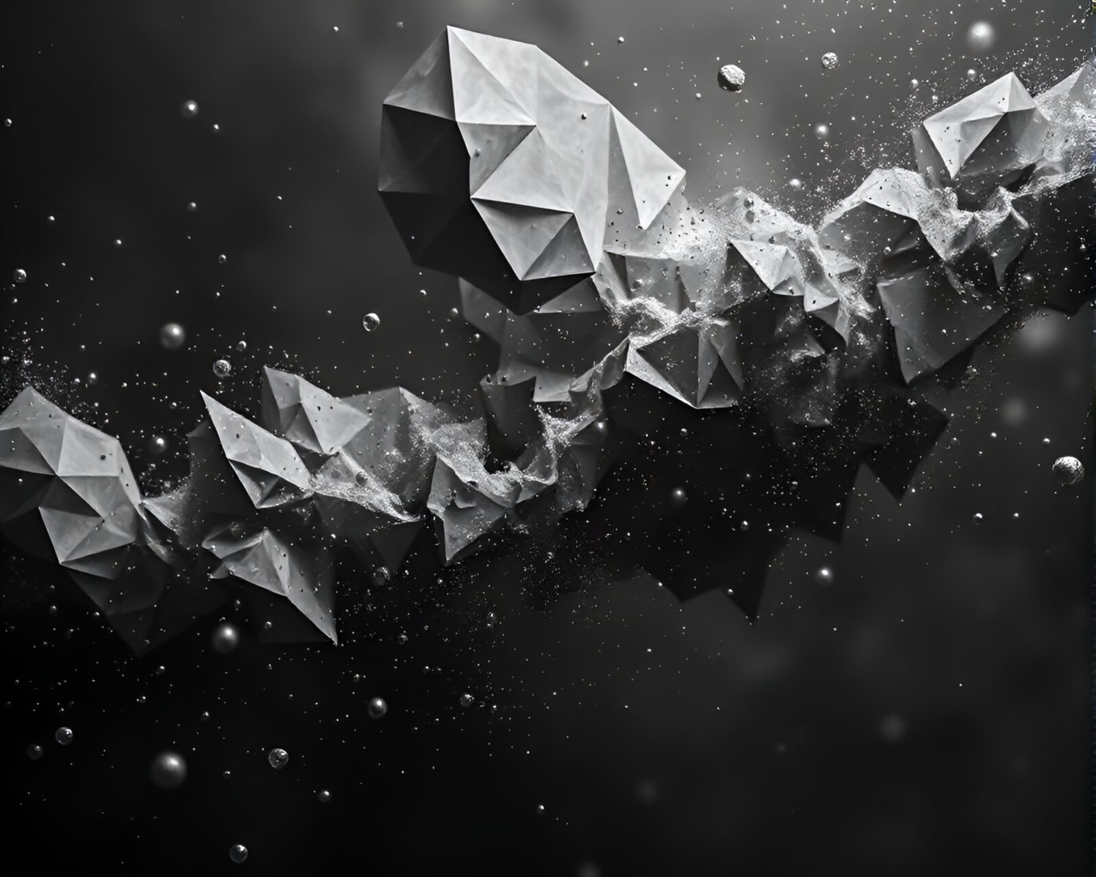 Ethereal origami-style cosmic horror scene with floating particles