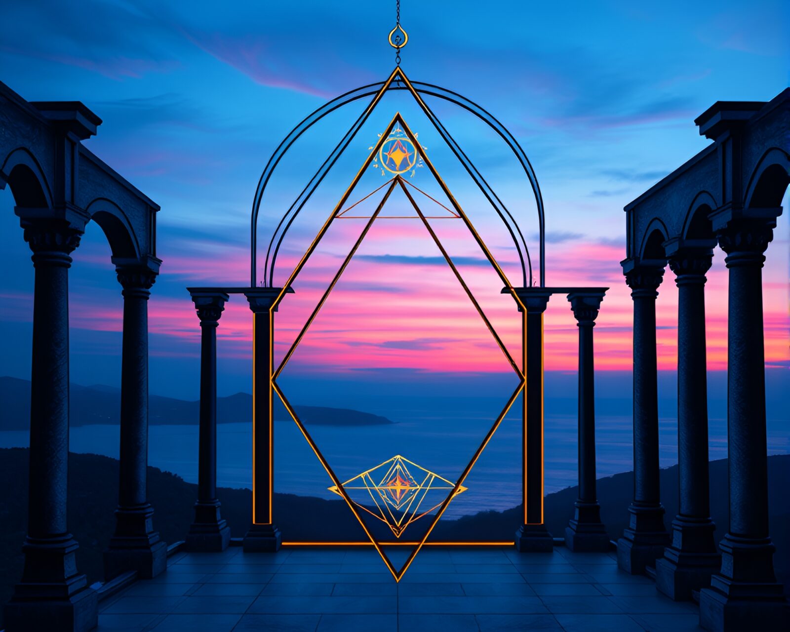 Enigmatic sacred geometry design in twilight tattoo art style