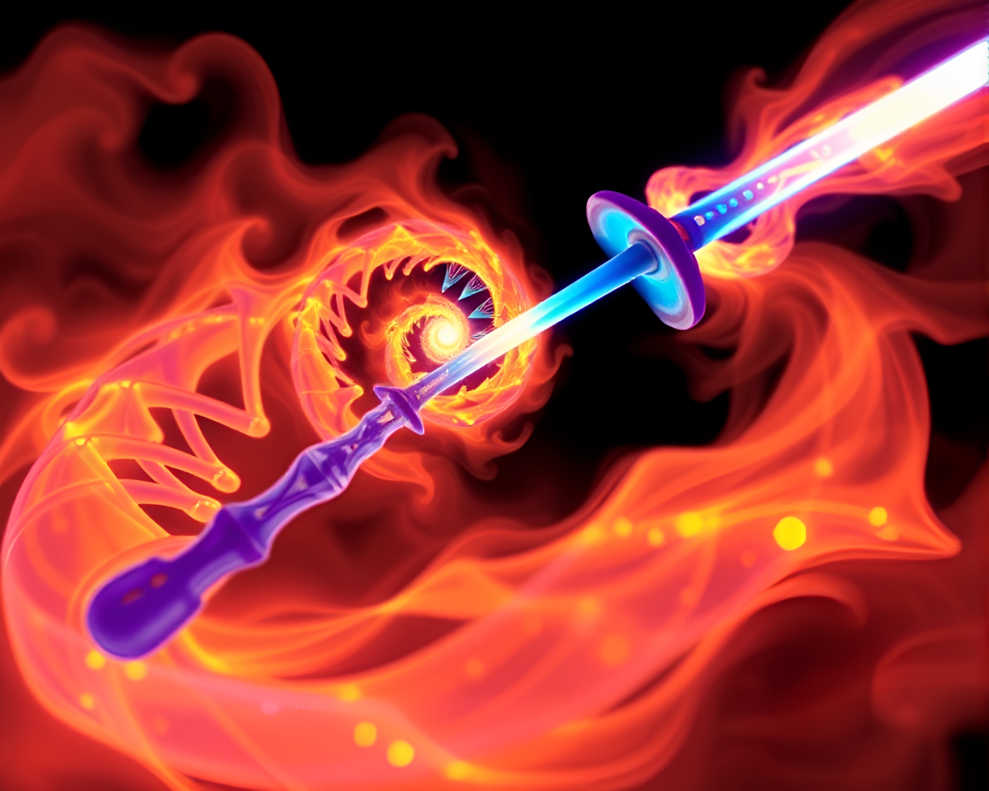 Mystical Sword in Fibonacci Spiral Thermal Imaging – free AI stock image