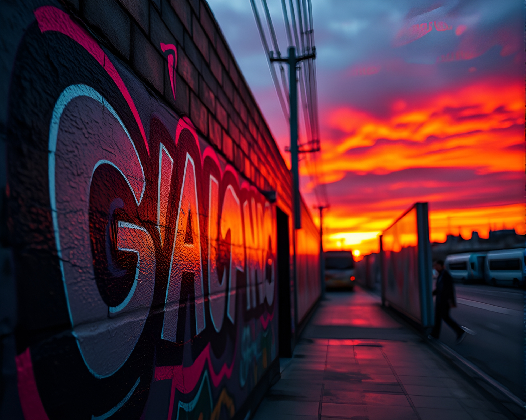 Neon Graffiti Stitched Sunset: High Dynamic Range Art – free AI stock image