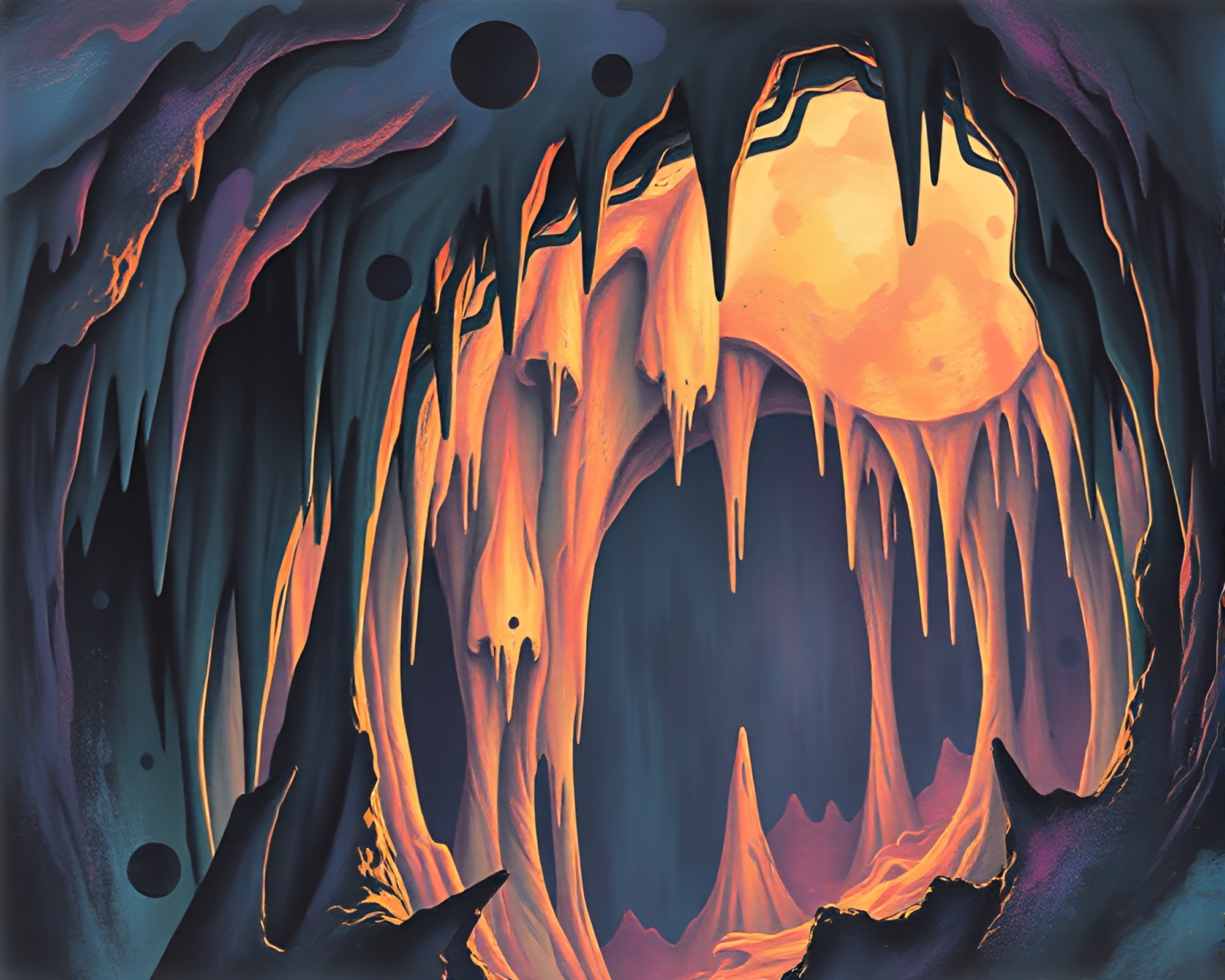 Fractal Stalactites in 80s VHS Light Show – free AI stock image