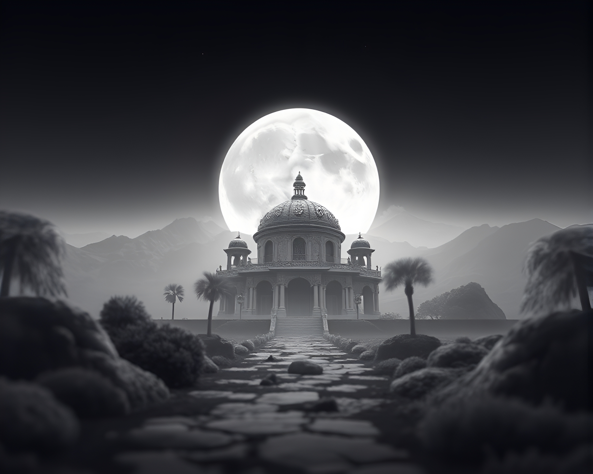 Lunar Mind Palace Fusion in Vaporwave Focus Stacking – free AI stock image