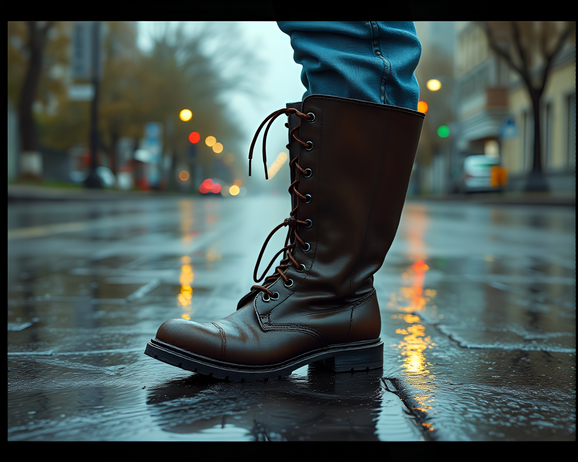Gravity Boots on Wet Pavement – free AI stock image
