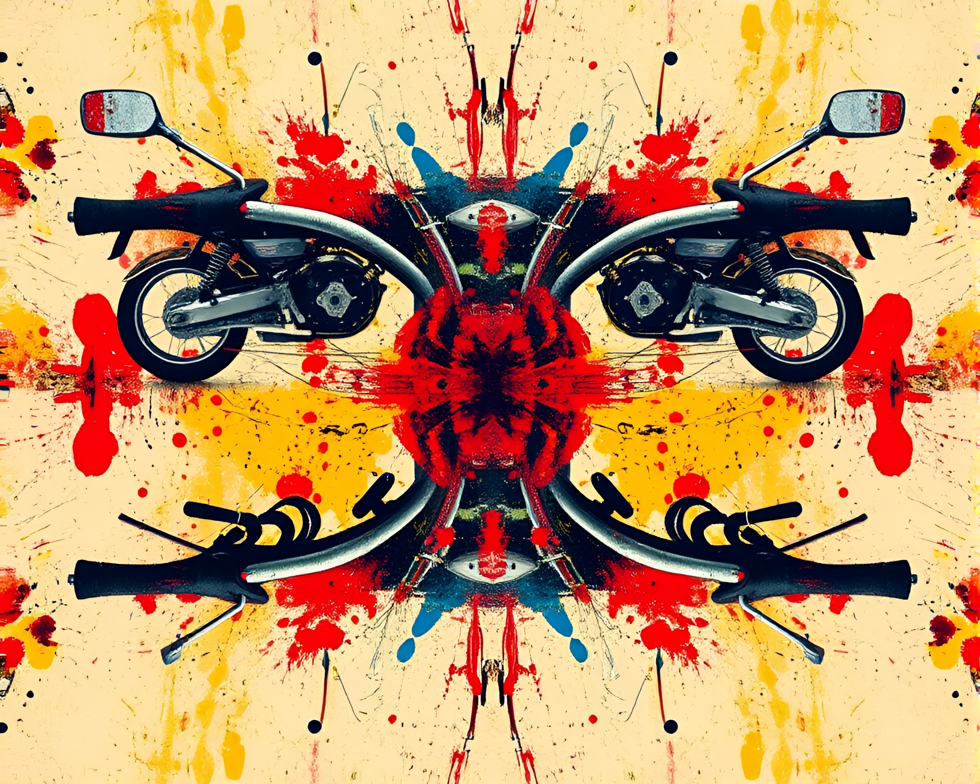 Grunge Motorcycle Reflection with Paint Splatter Palette – free AI stock image