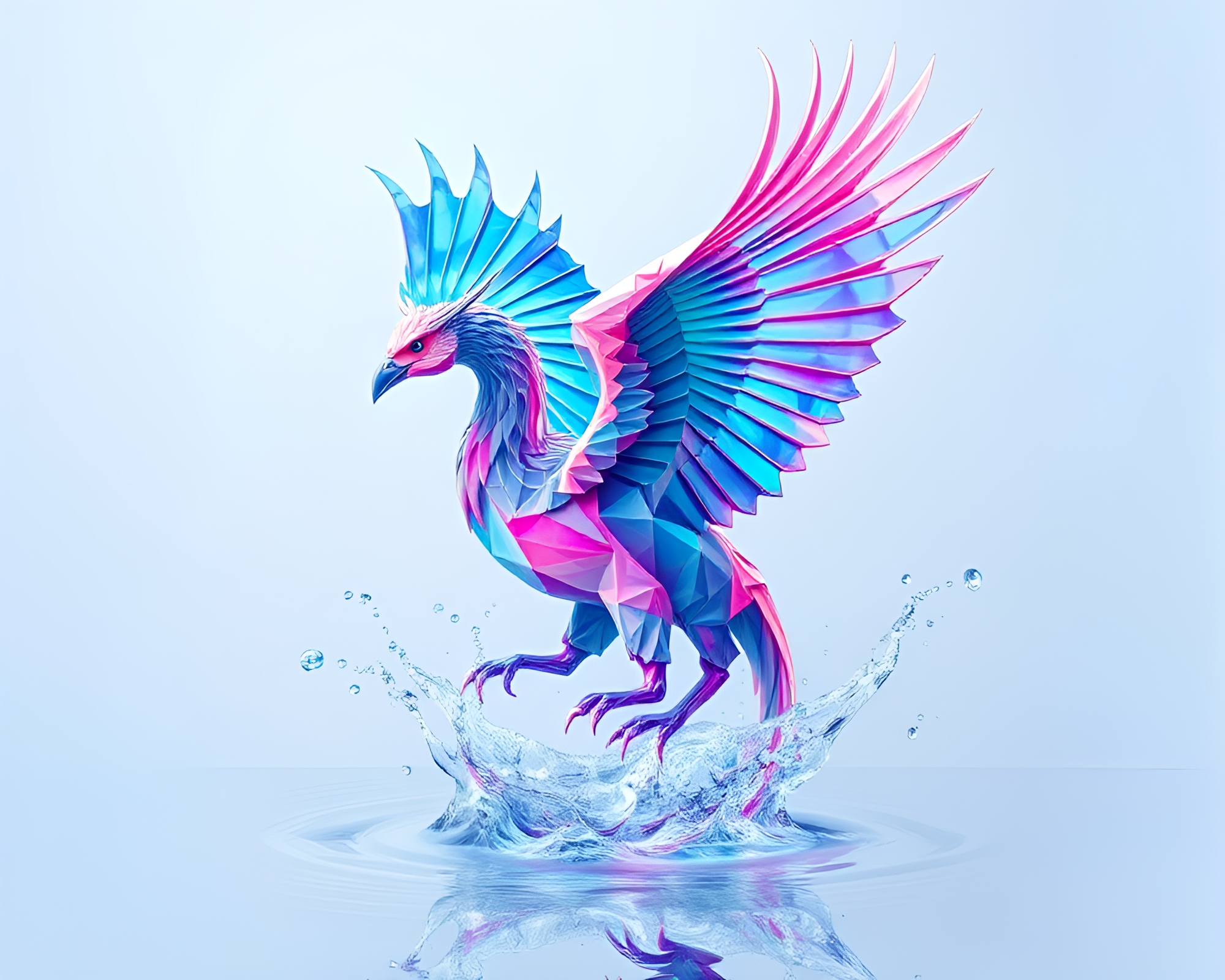 Origami Gryphon Soaring through Hyper-Saturated Water Distortion – free AI stock image