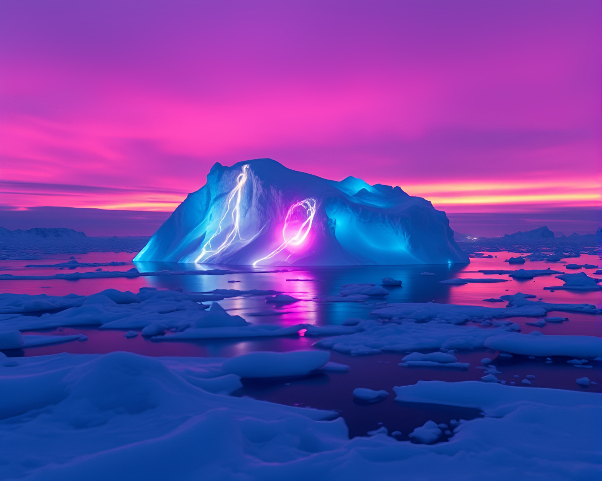 Arctic Iceberg Light Trails in Vibrant Neon – free AI stock image
