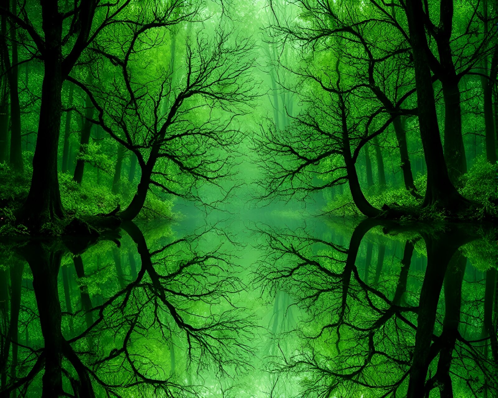 Double reflection of a fairy in a mystical forest