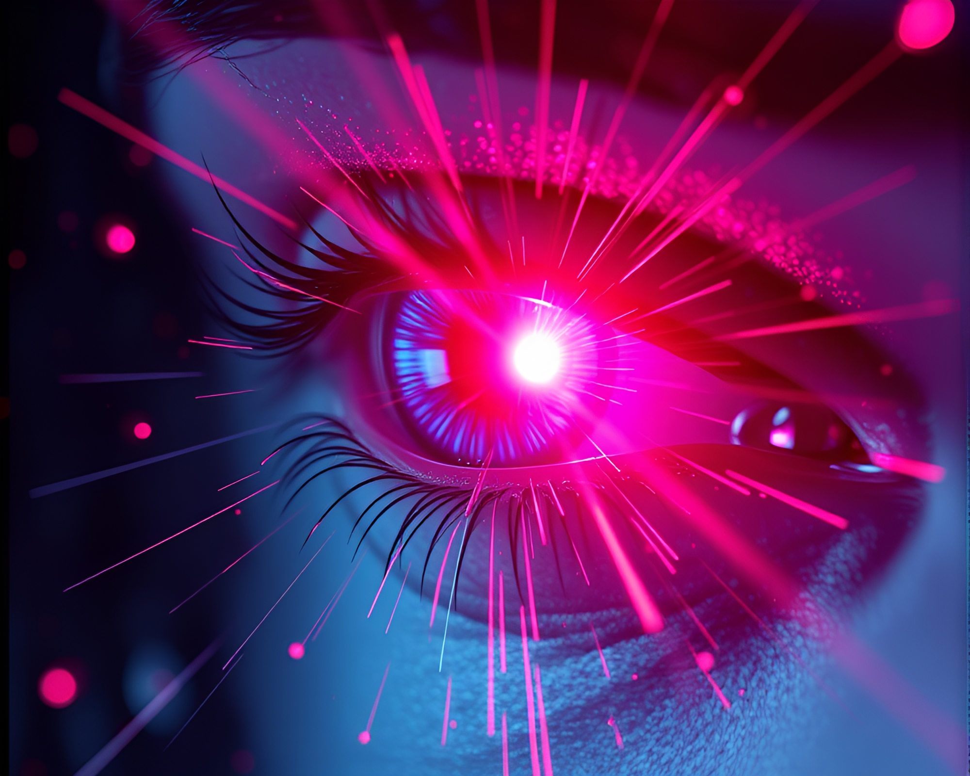 Neon Cybernetic Eye in Real-Time Ray Tracing – free AI stock image