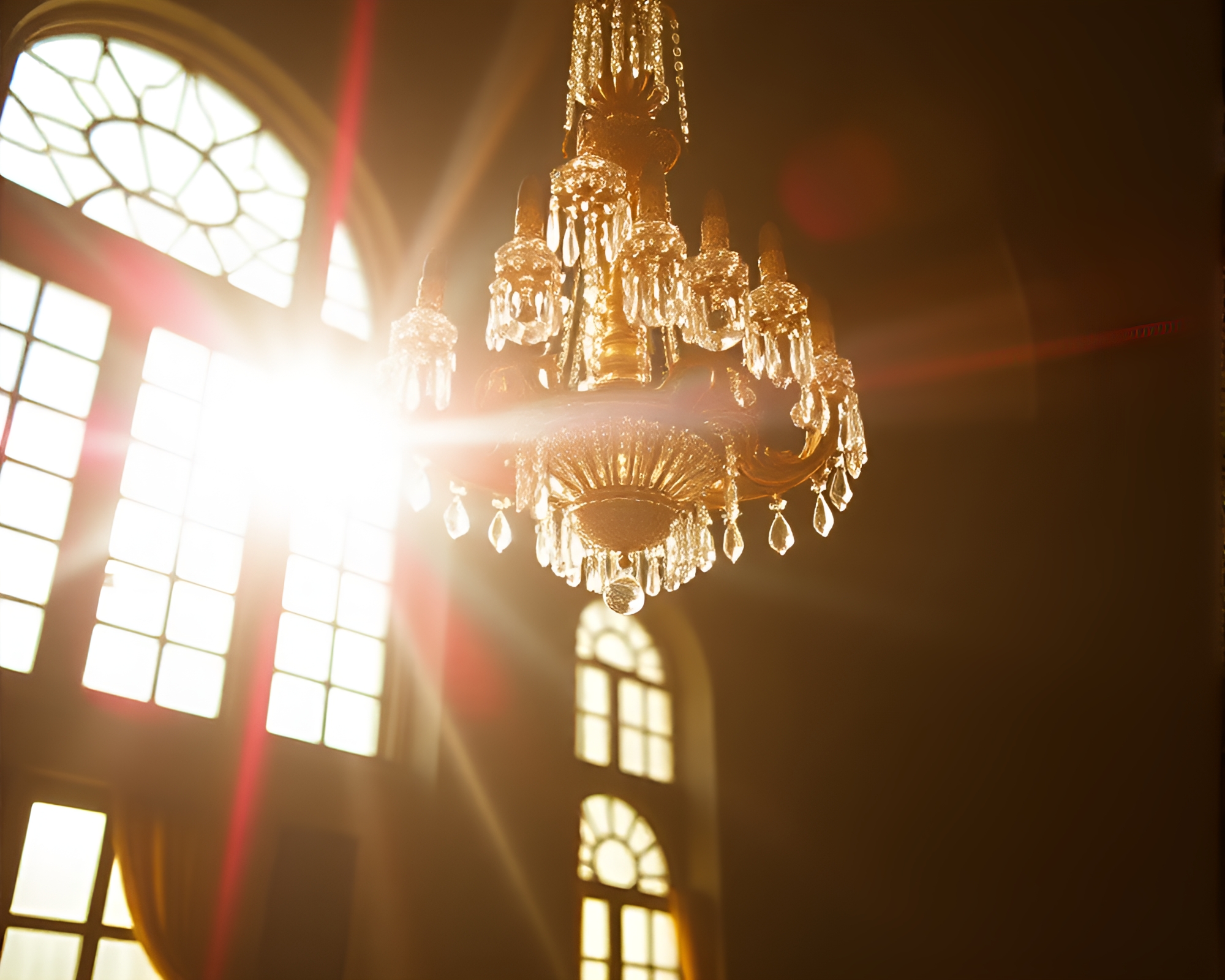 Sunlit Chandelier Casting Grainy Shadows – free AI stock image