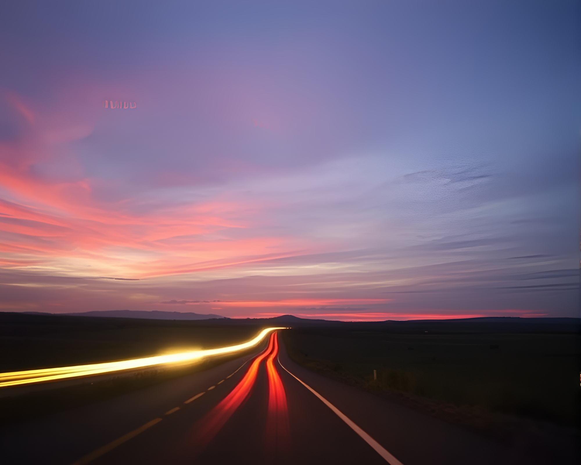 Sunset Car Light Trails Time Dilation Art – free AI stock image