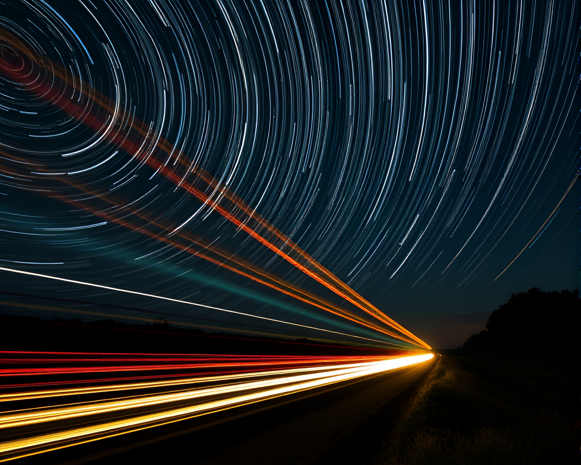 Ghostly Train Crossing Milky Way with Halftone Glow – free AI stock image