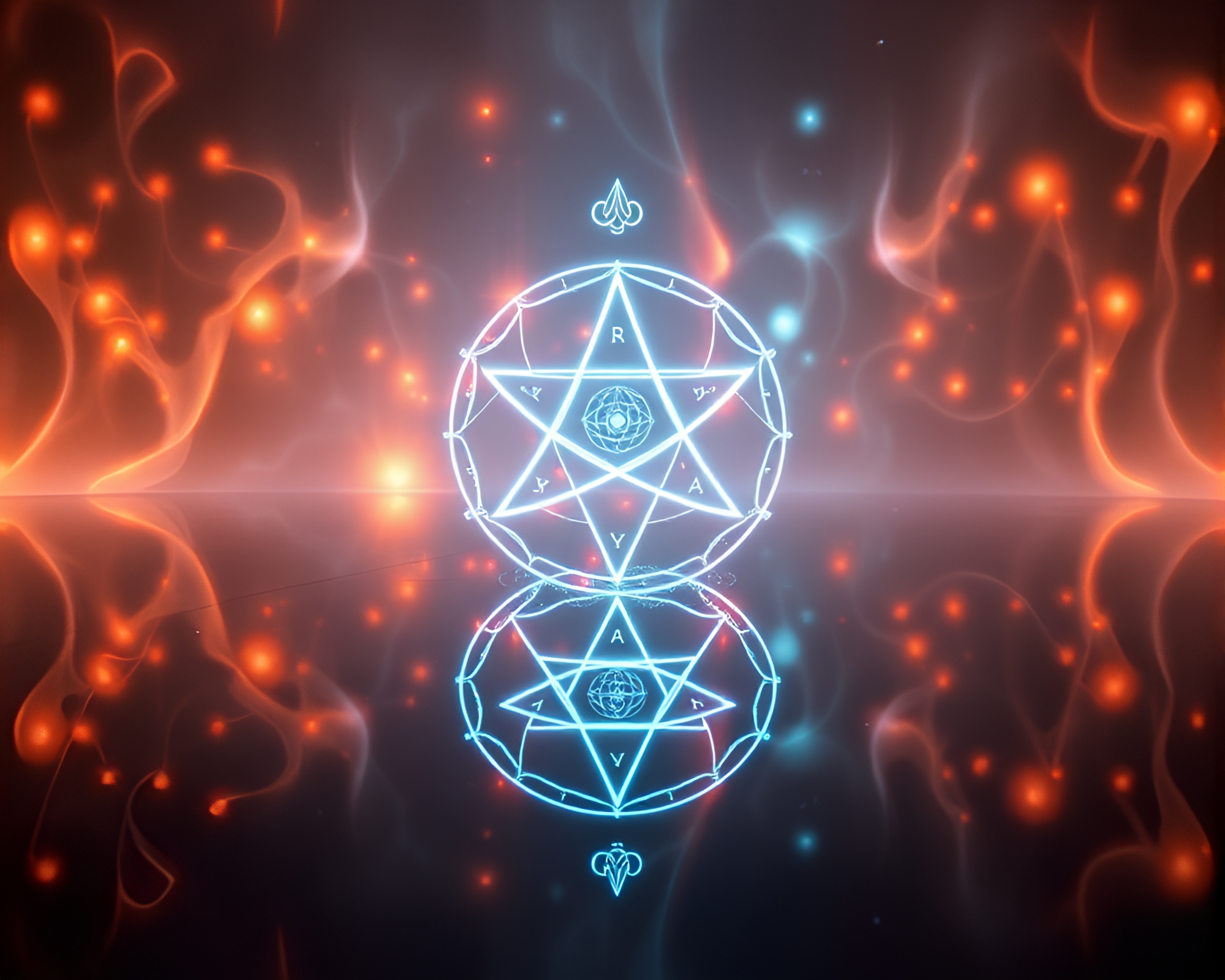 Glowing Alchemical Symbols Reflecting in Skeuomorphic Design – free AI stock image