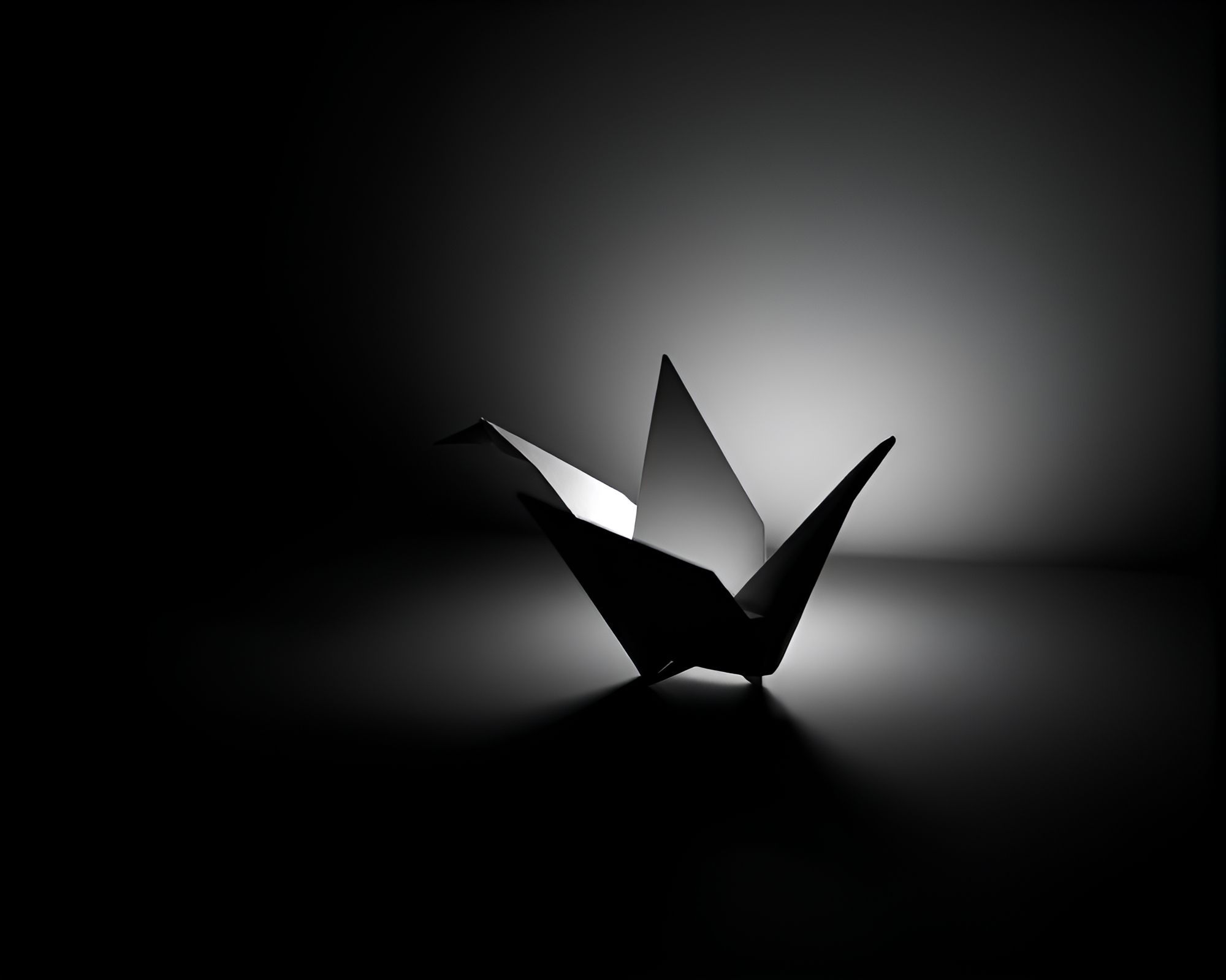 Dramatic Origami Crane in Negative Space – free AI stock image