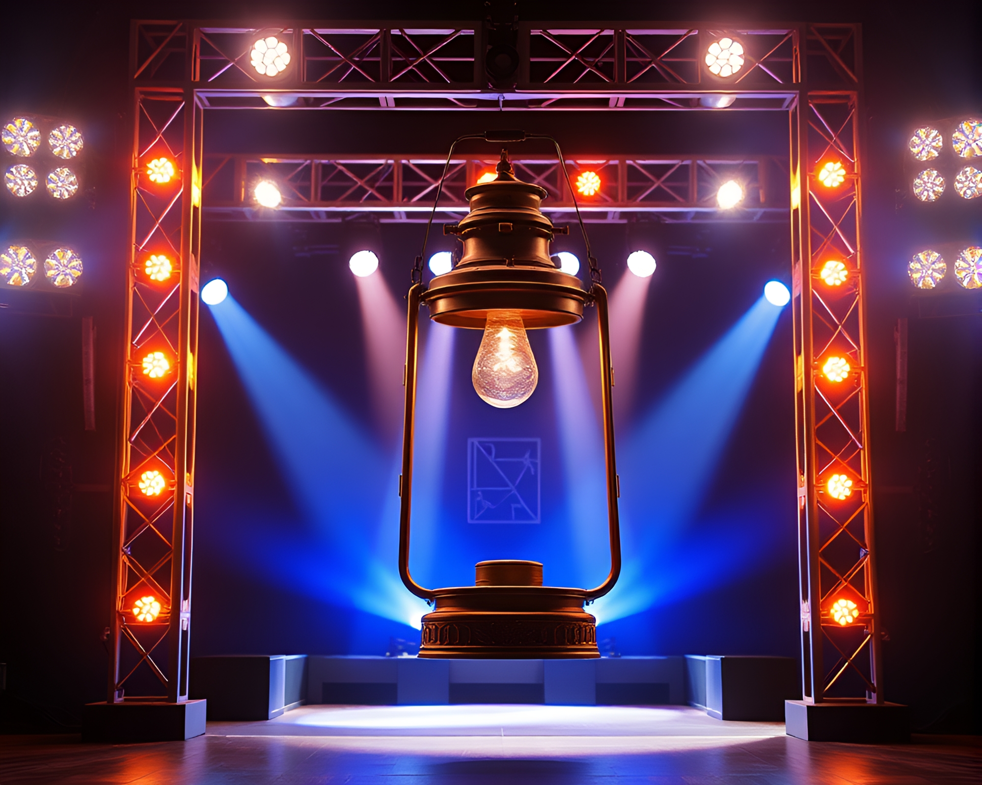 Oil Lantern Concert Stage Blueprint Composition – free AI stock image
