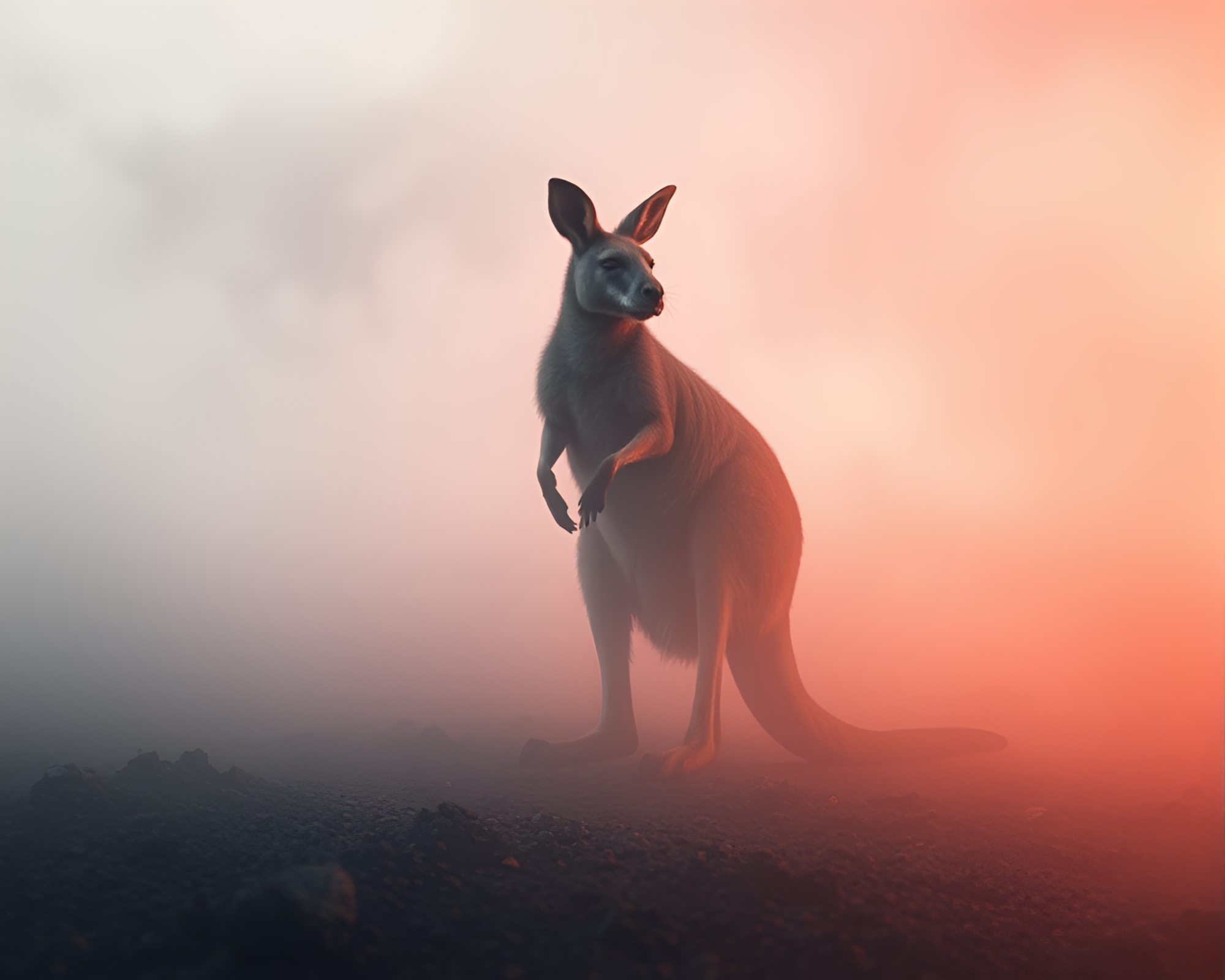 Kangaroo leaping through eerie fog in CGI render – free AI stock image