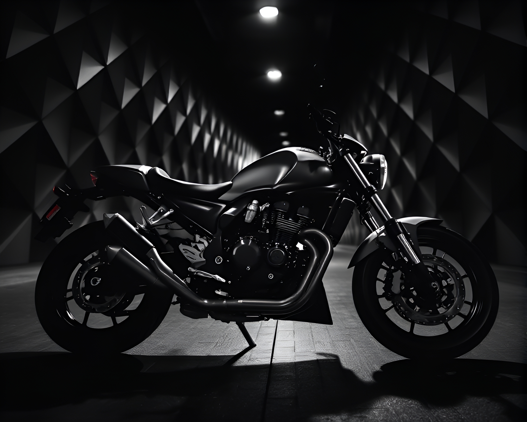 Motorcycle Noir: Geometric Patterns in HDR – free AI stock image