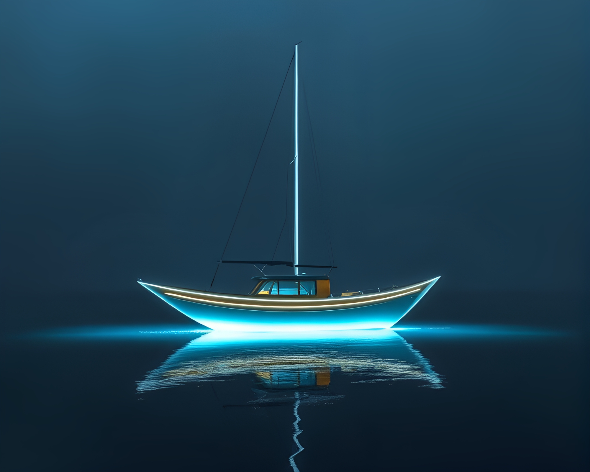 Phosphorescent Hydrofoil Boat in Manga Style Art – free AI stock image