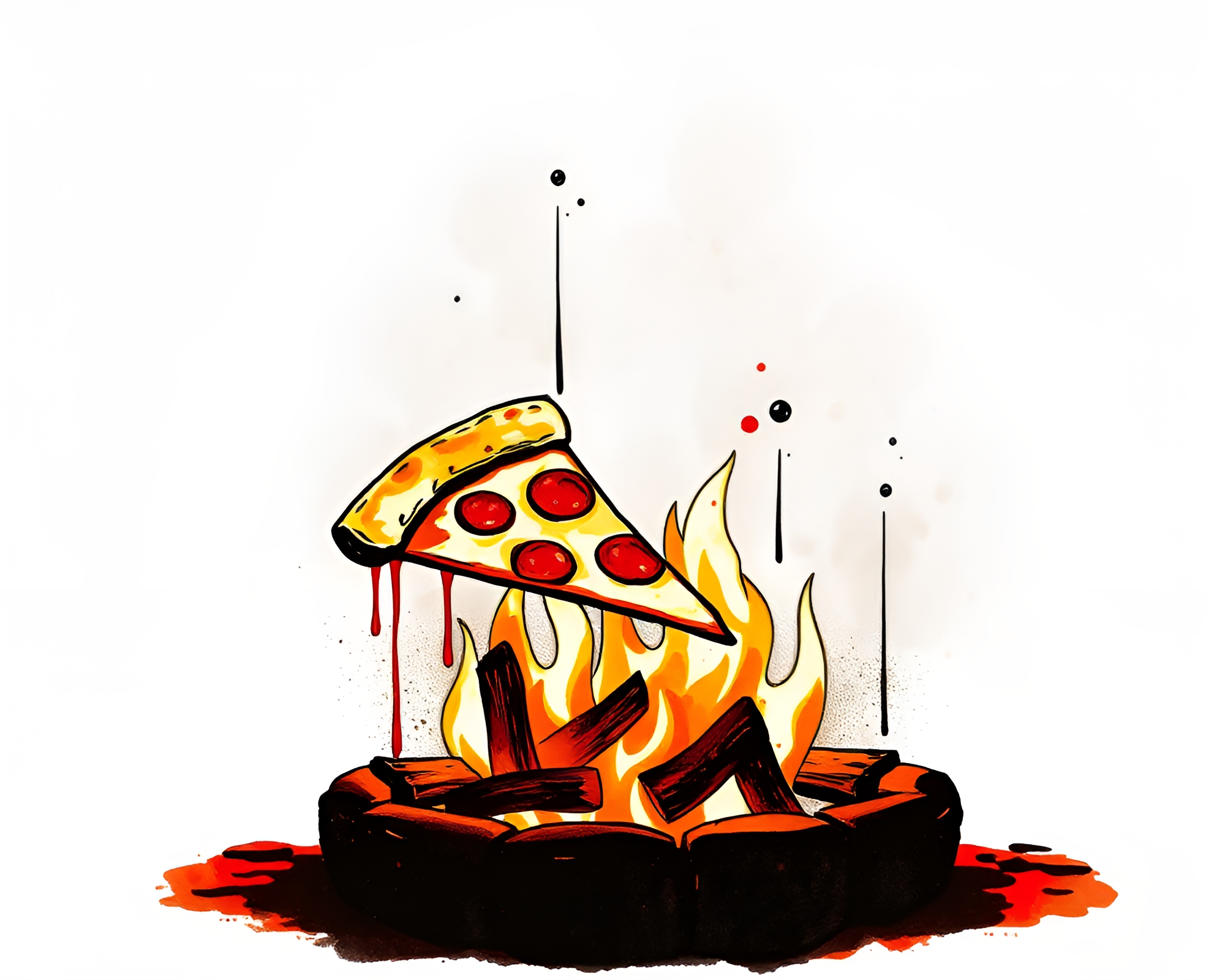 Ink Wash Pizza Slice Silhouette by Fireplace – free AI stock image