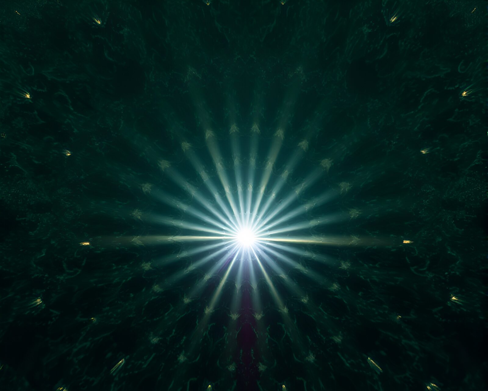 Vibrant 3D fractal design with sunbeam rays