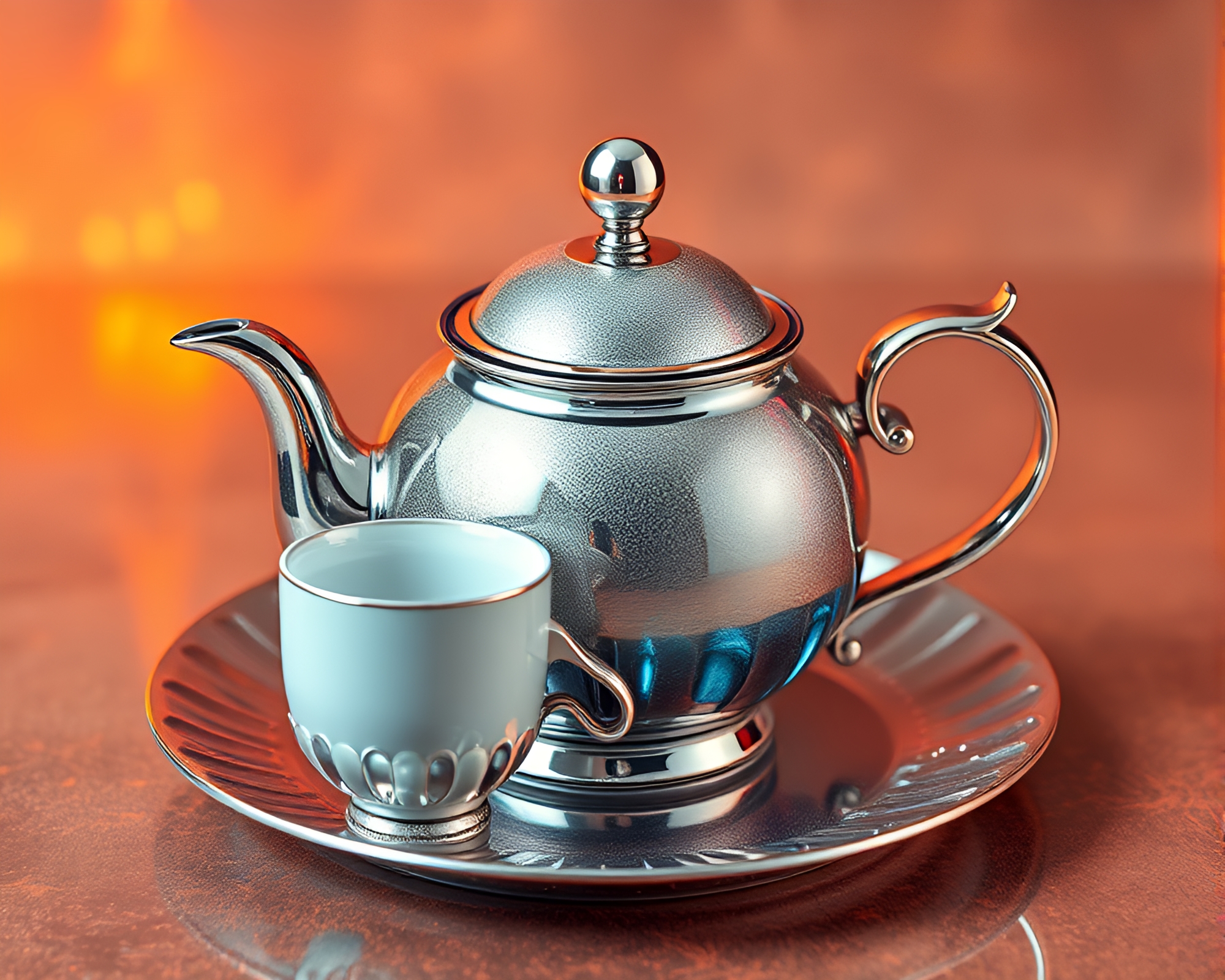 Glitch Tea Set with Silver Leaf Accents – free AI stock image