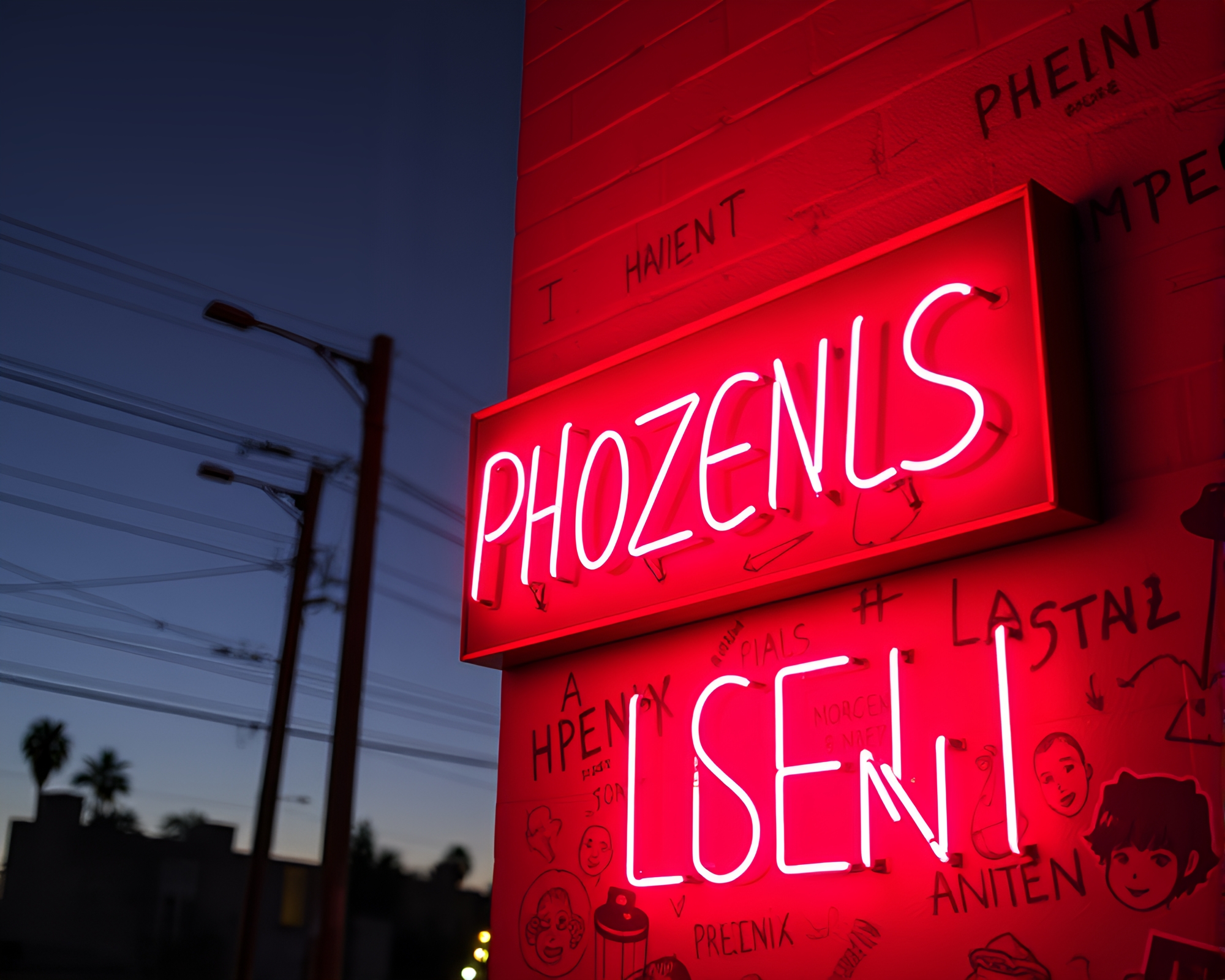 Phoenix Street Art Mural in Earth Tones and Neon Lights – free AI stock image