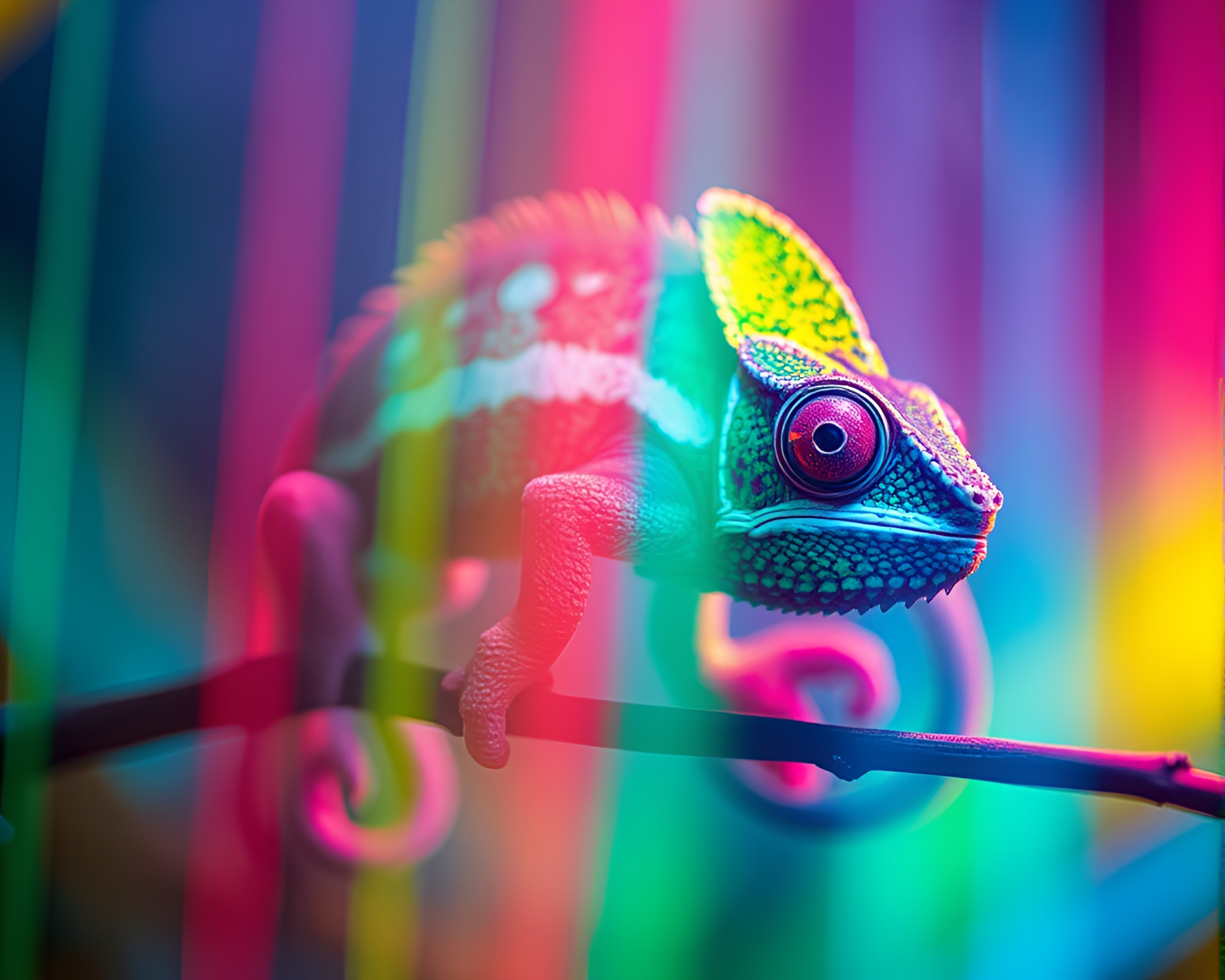 Chameleon in Retro Light Leak Fantasy – free AI stock image