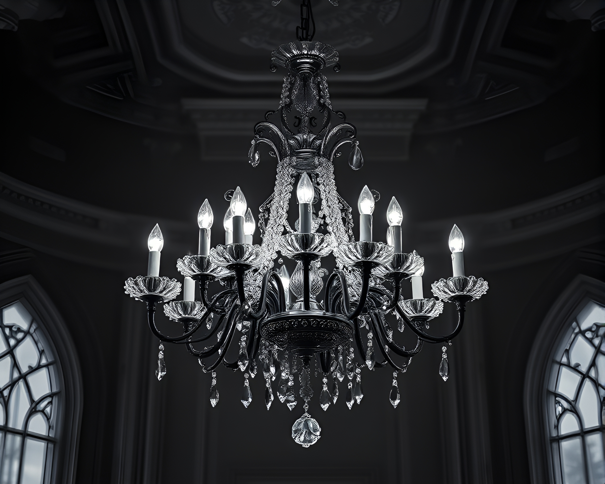 Victorian Chandelier Illuminating Depth Synthwave Scene – free AI stock image