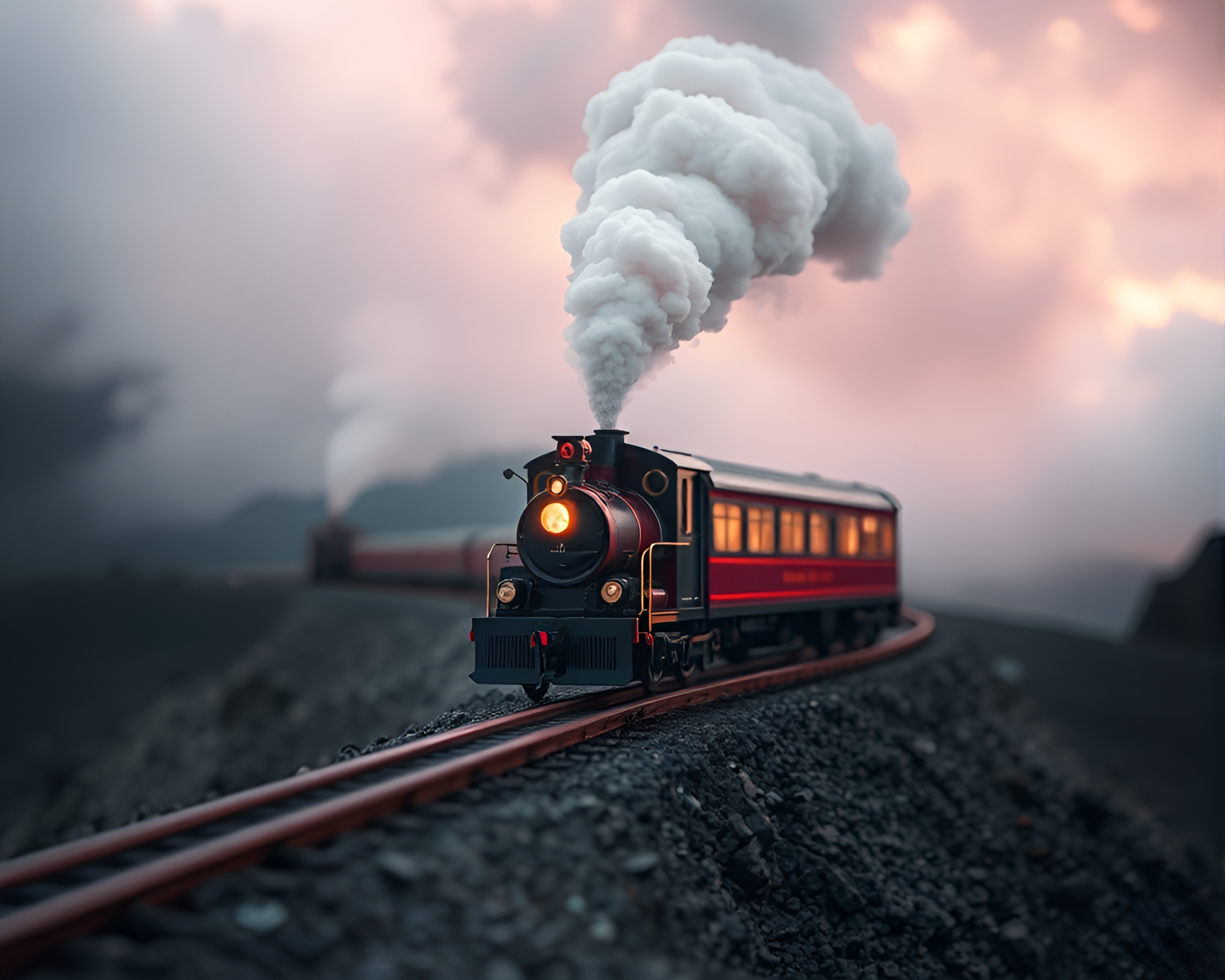 Vibrant Magnetic Levitation Train Amid Volcanic Ash Clouds – free AI stock image