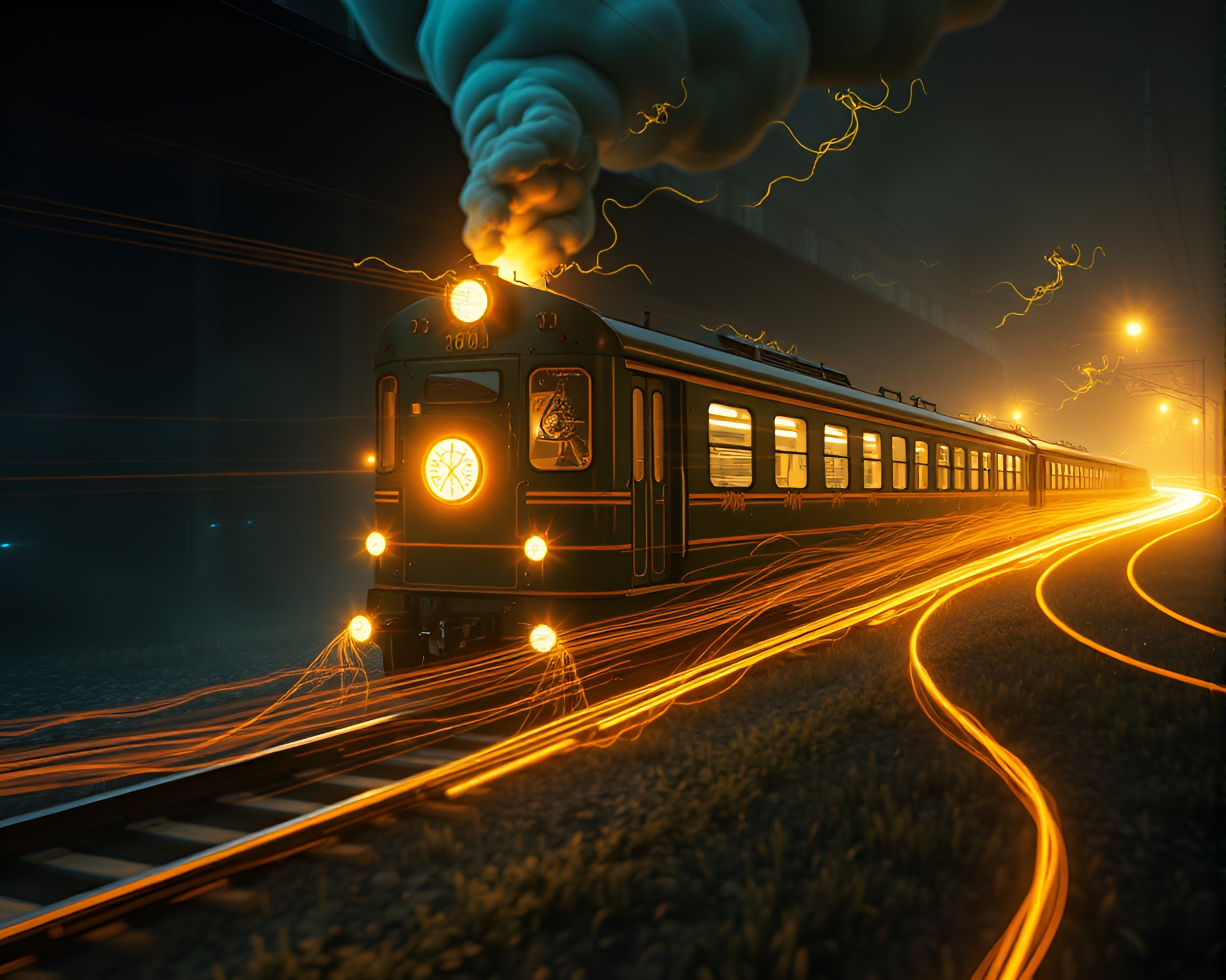 Djinn Sorcery Train Light Trails CGI Render – free AI stock image