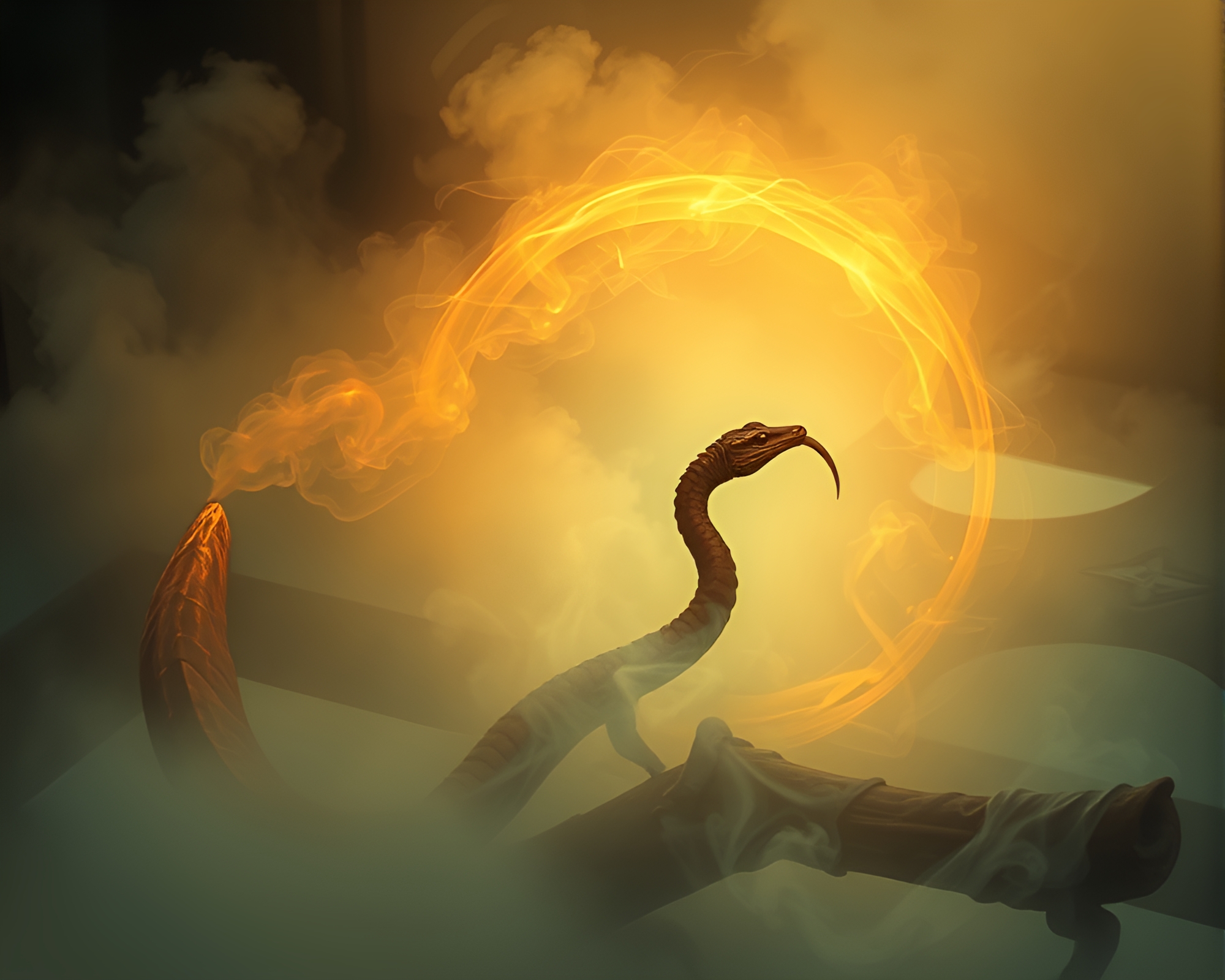 Mystical Basilisk in Smoke Rings Fresco Painting – free AI stock image