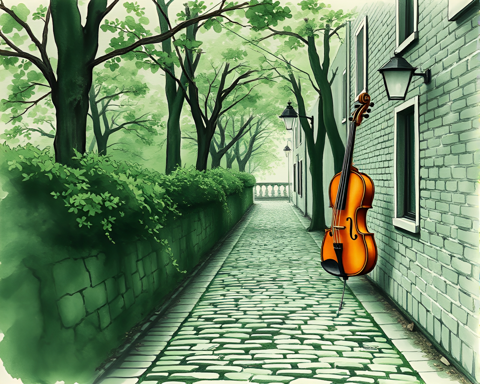 Enchanting Violinist on Cobblestone Path – free AI stock image