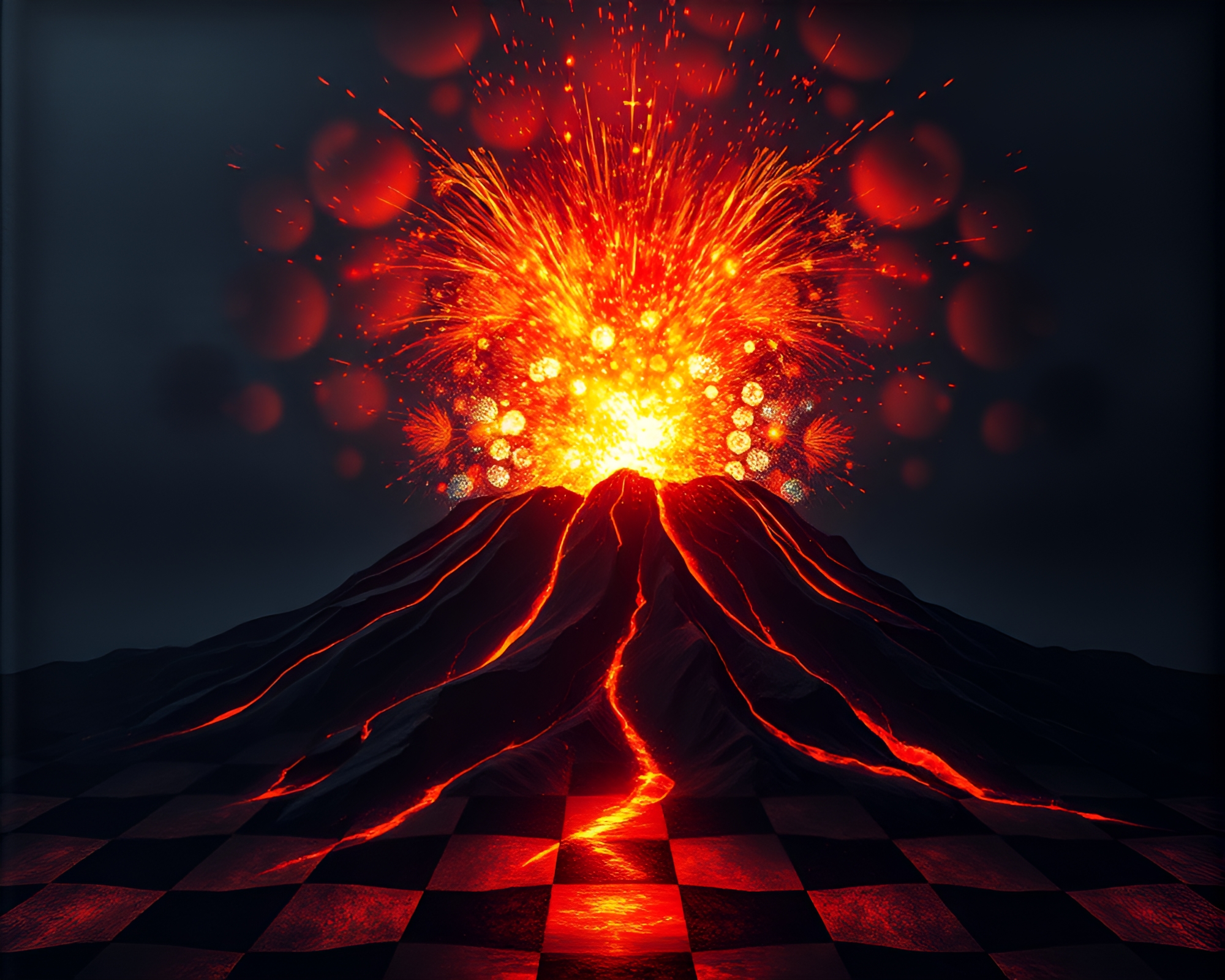 Disco Ball Volcano Eruption in Matte Painting Style – free AI stock image