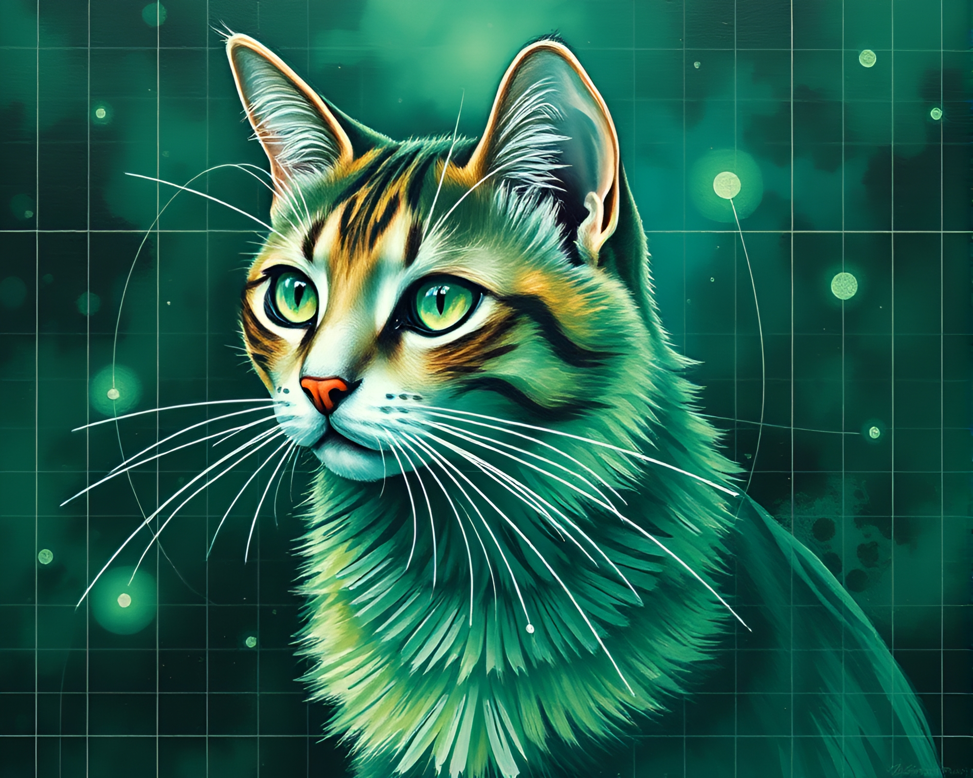 Surreal Schrodinger’s Cat Gouache Grid Art – free AI stock image