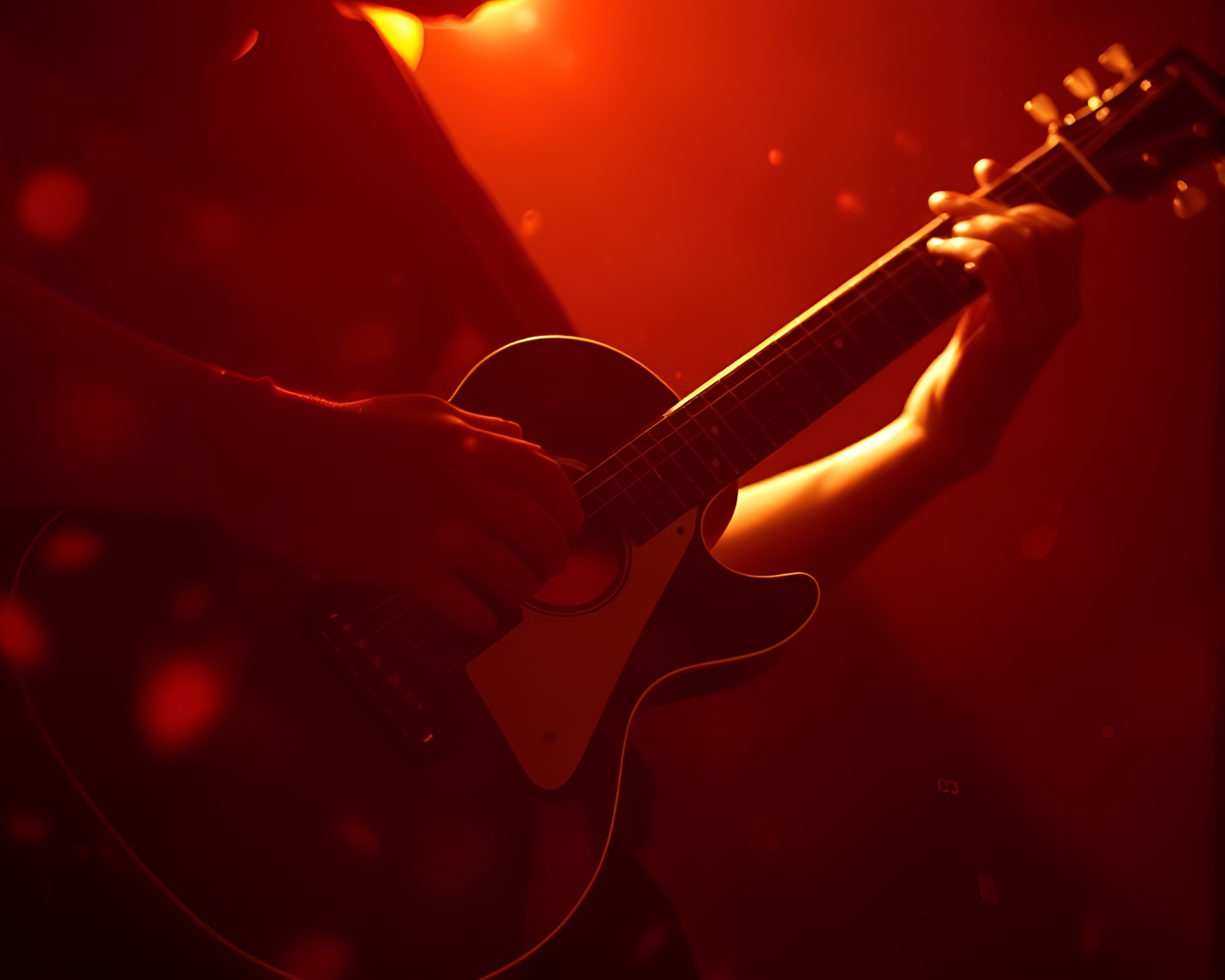 Guitar Serenade in Noir Light with Floating Embers – free AI stock image