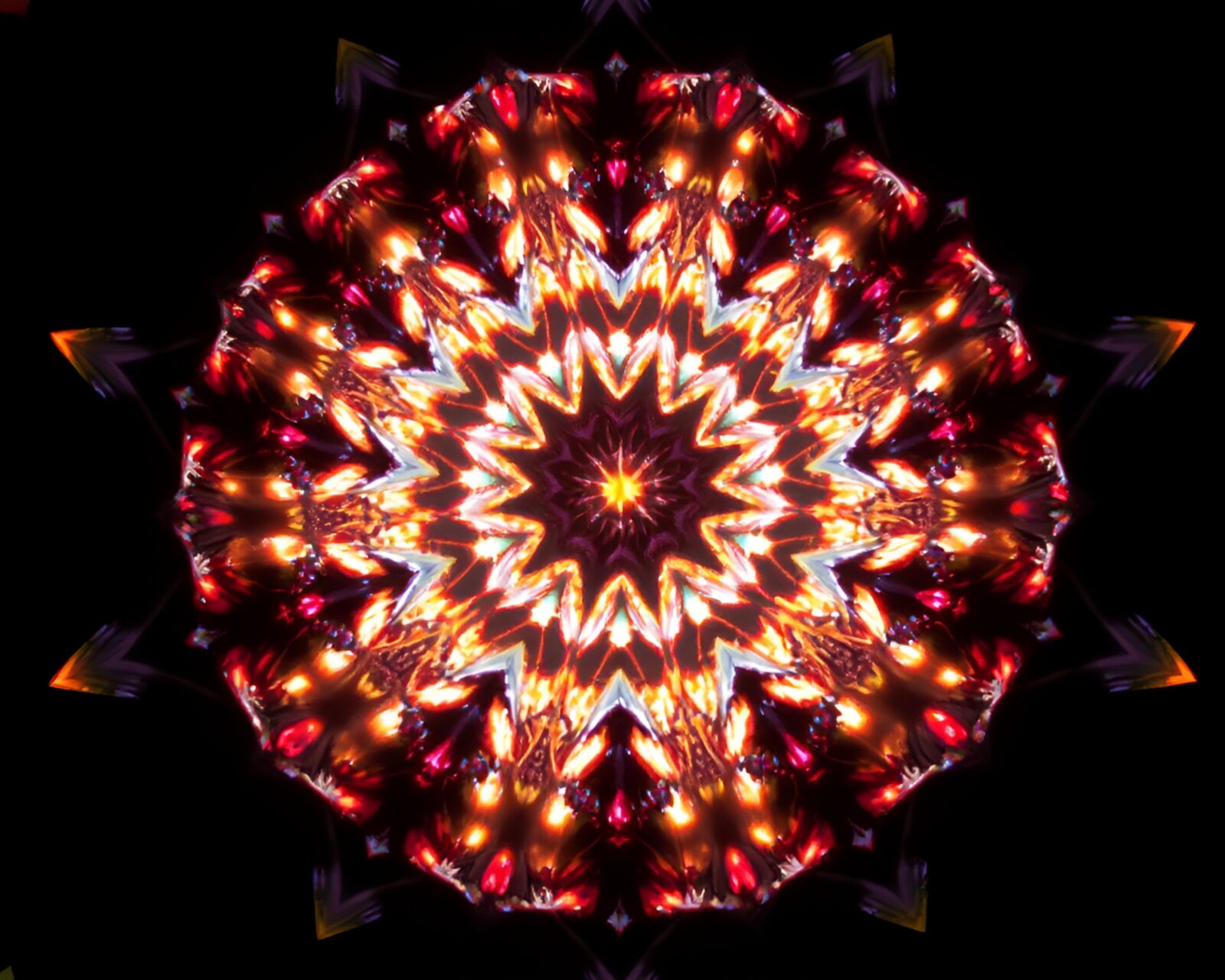 Kaleidoscope fragments in dwarf-themed holographic fashion art